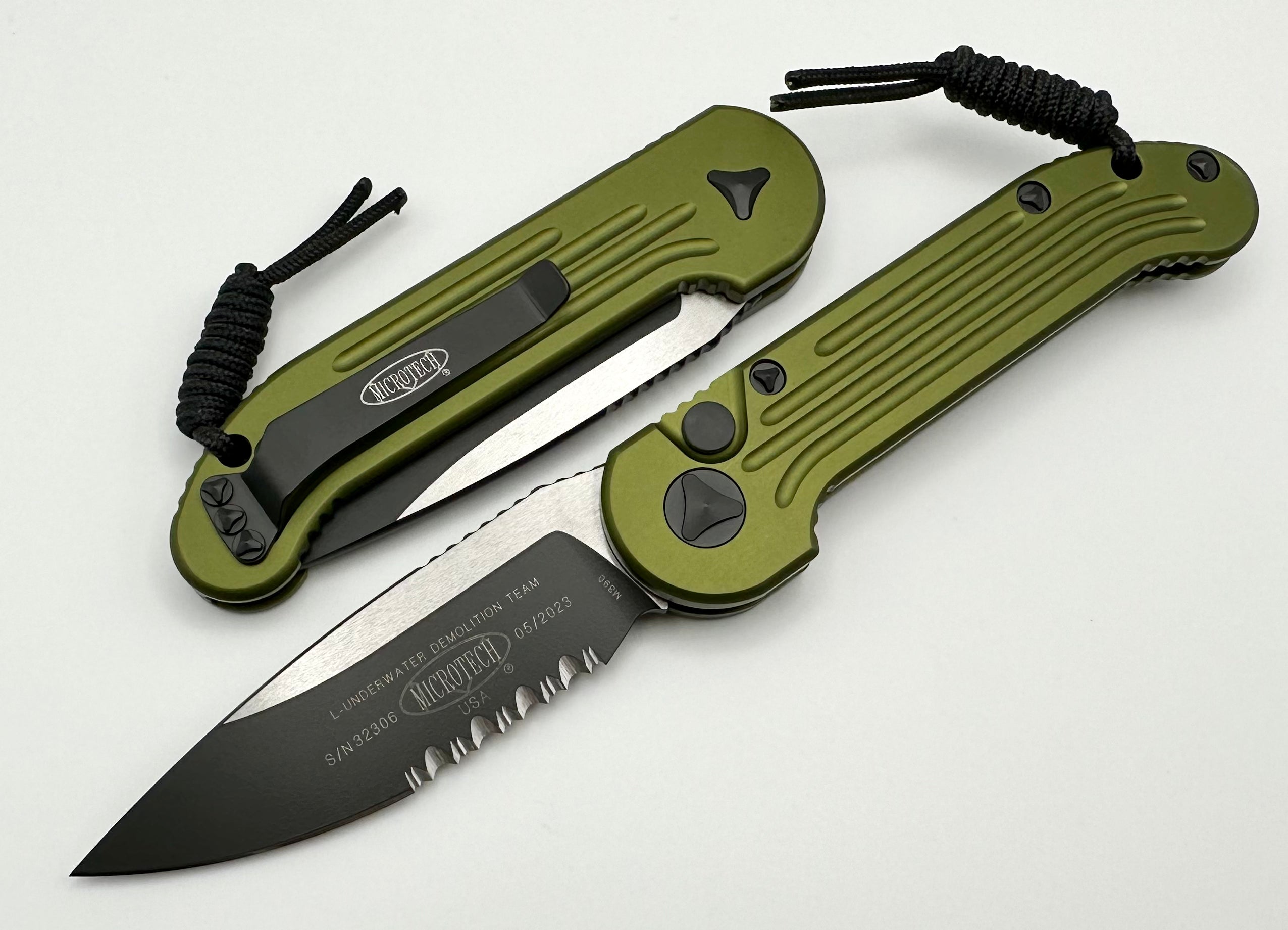 Microtech L.U.D.T Tactical Folding Knife - OD Green & Black Partial Serrated