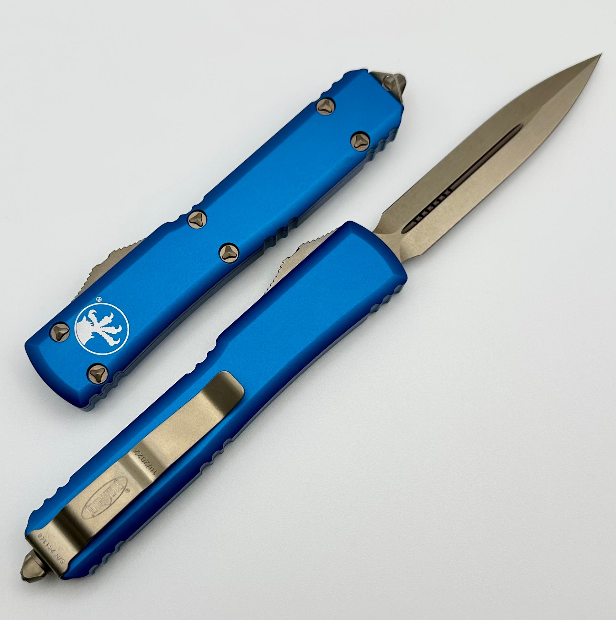 Premium Microtech Ultratech Double Edge Bronze & Blue Tactical Knife