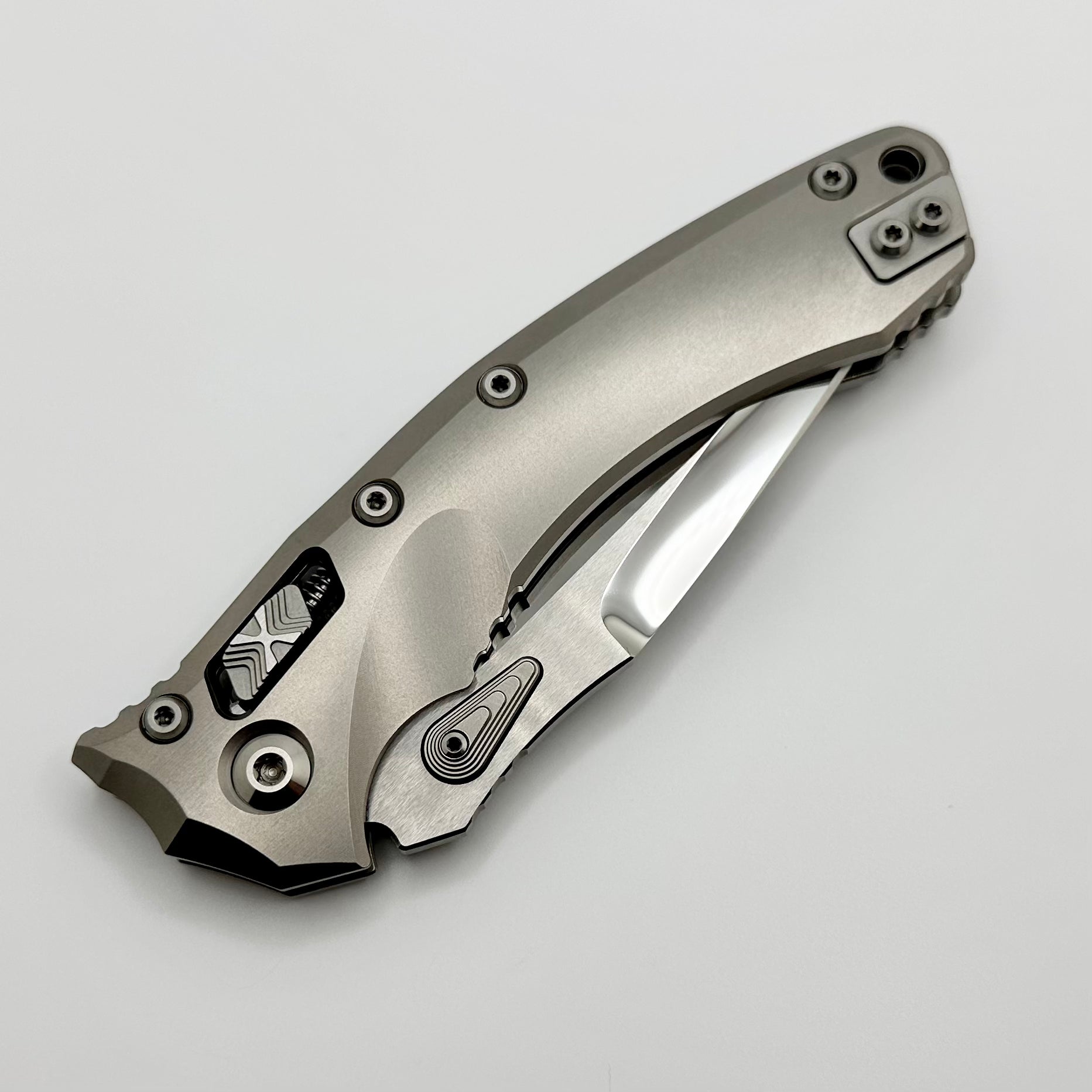 Premium Marfione Custom Amphibian RAM-LOK Knife - Mirror Polish M390 & Double Vapor Blast Titanium