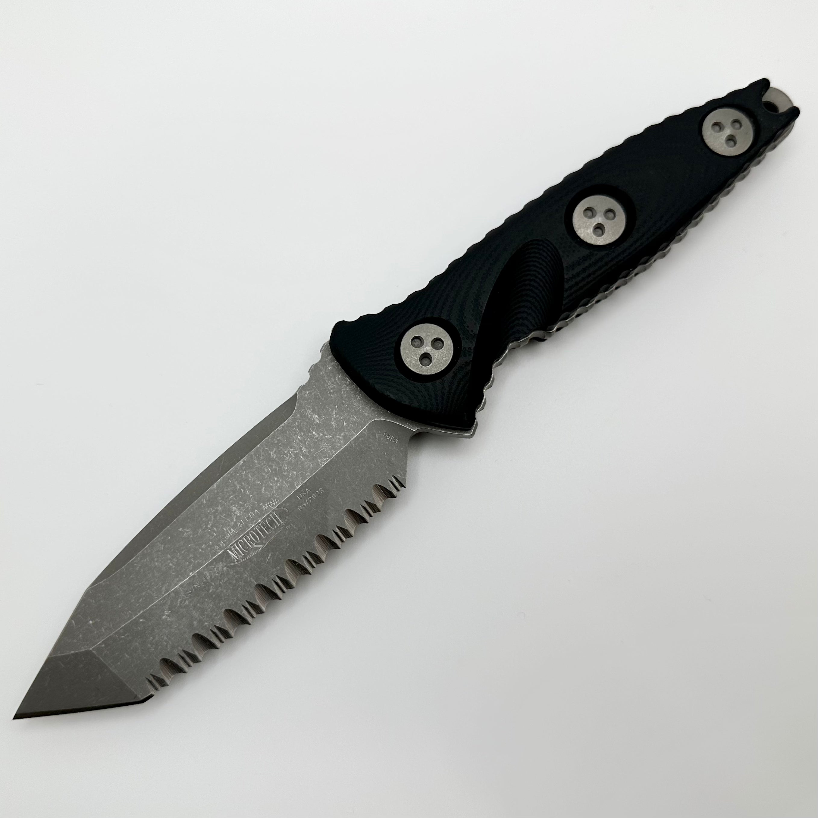 Premium Microtech Socom Alpha Mini Tanto Tactical Knife - Apocalyptic Full Serrated Fixed Blade