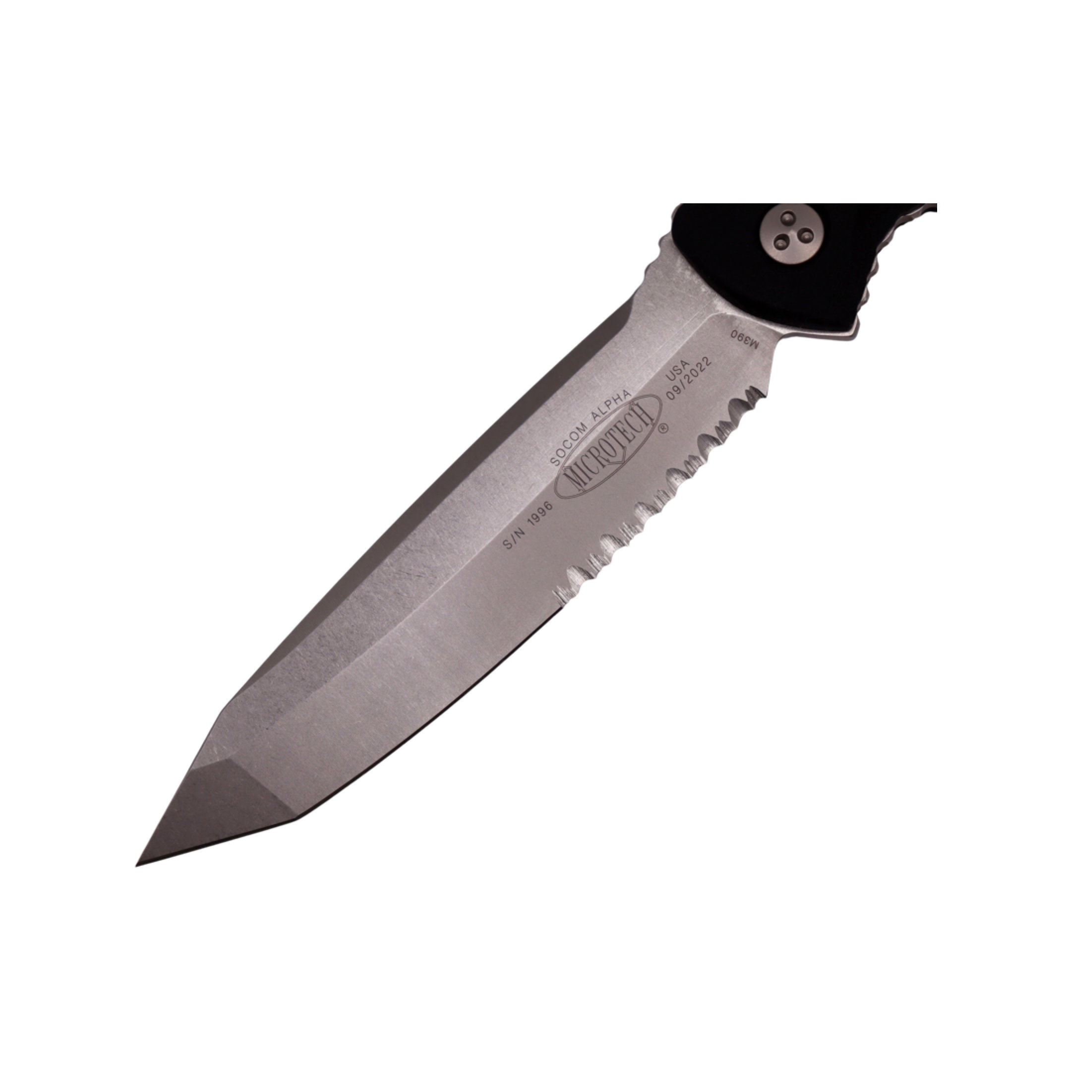 Premium Microtech Socom Alpha Tanto Tactical Knife - Stonewash Partial Serrated