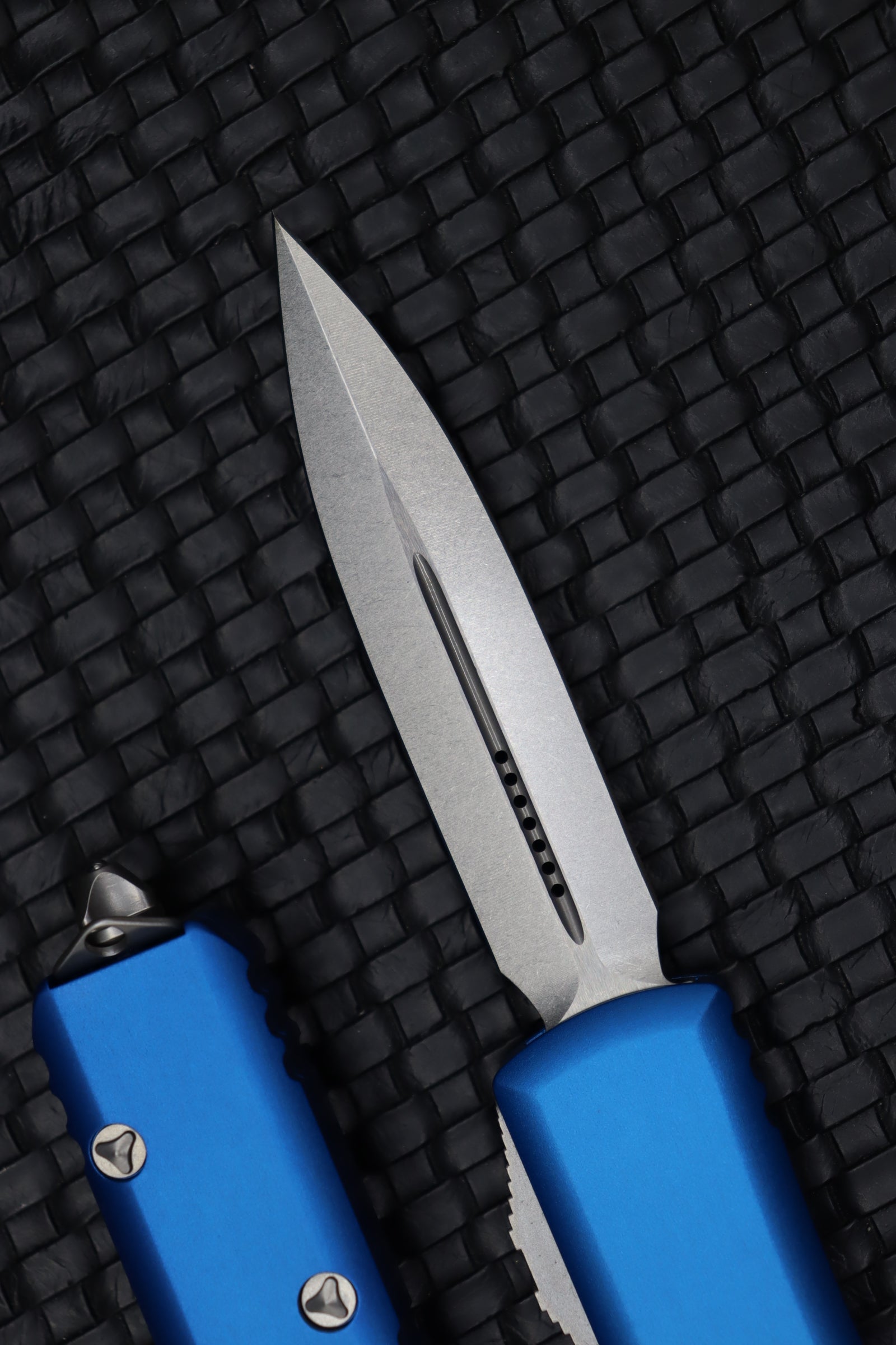 Microtech UTX-85 Double Edge Tactical Knife - Stonewash & Blue Finish