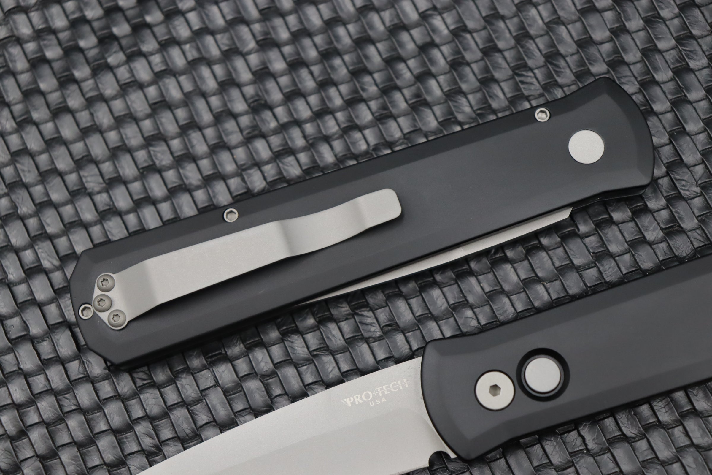Pro-Tech Godfather Automatic Knife - Premium Black Handle & Blasted 154-CM Blade