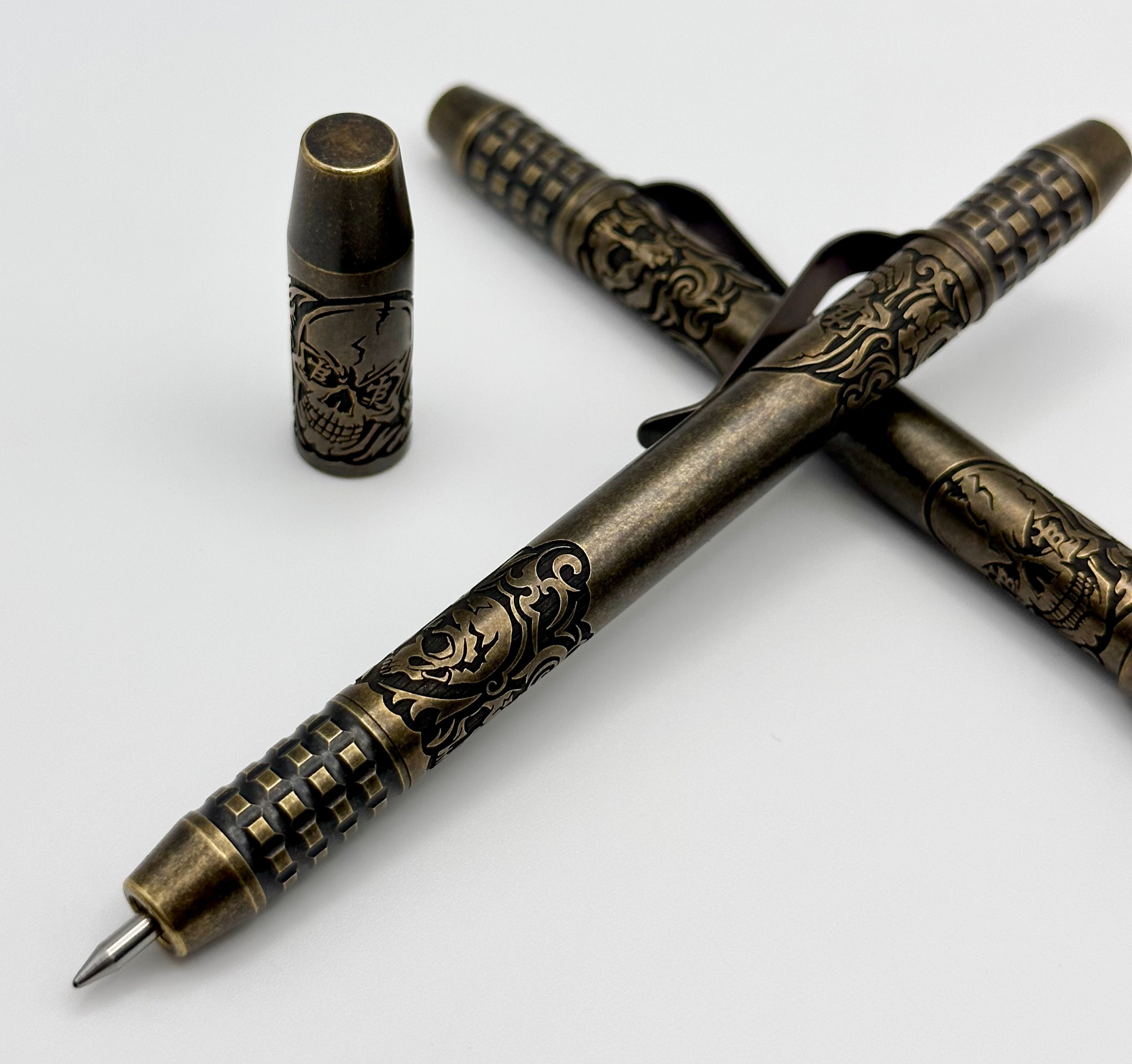 Borka Ti2Design Ultimate TechLiner Brass Pen with Magnetic Grid Skulls