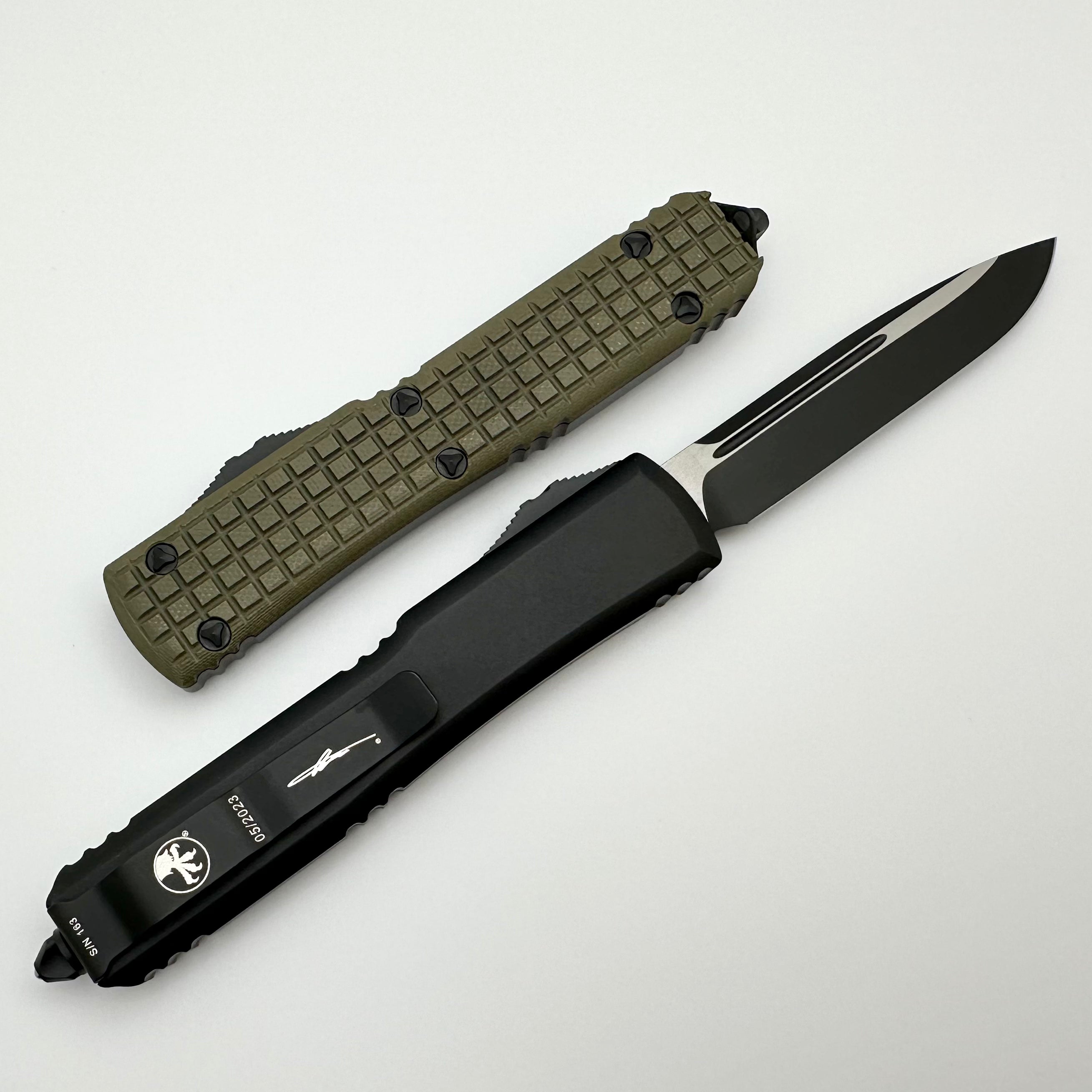 Premium Microtech Ultratech Tactical OTF Knife - OD Green Frag G-10 Top Signature Series