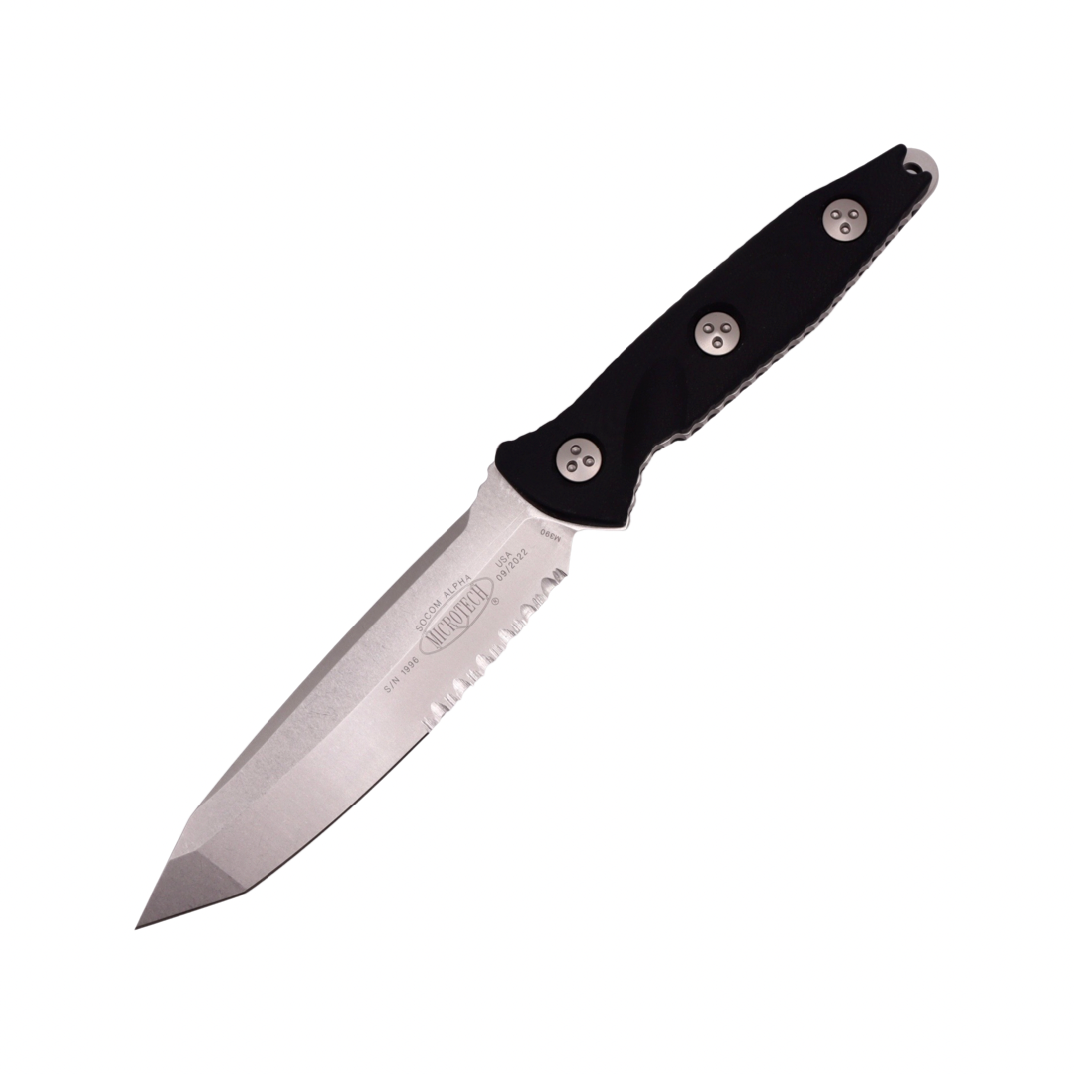 Premium Microtech Socom Alpha Tanto Tactical Knife - Stonewash Partial Serrated