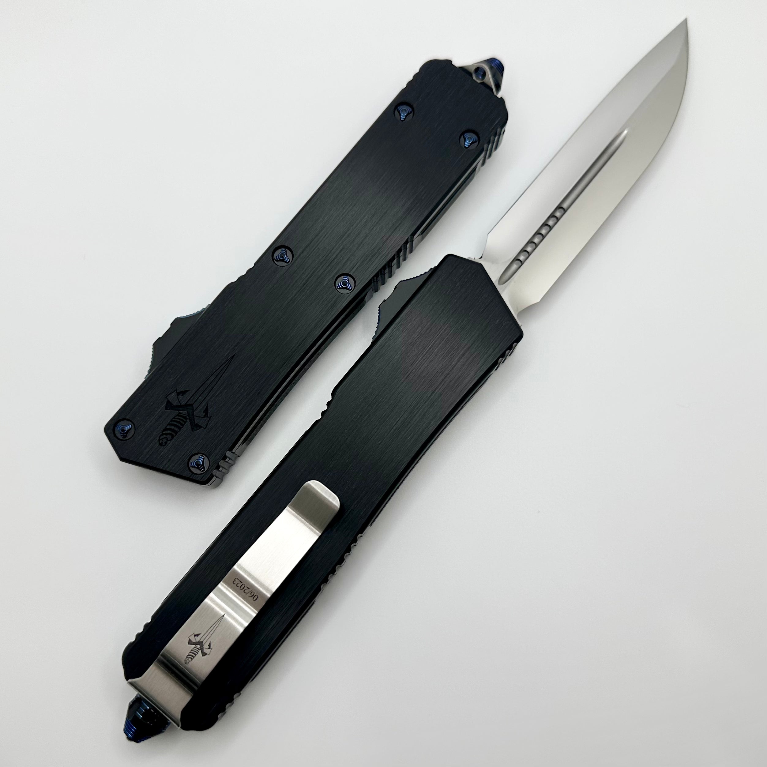 Premium Marfione Custom Scarab II Tactical OTF Knife - Mirror Polish M390 Blade & Black Hefted Handle