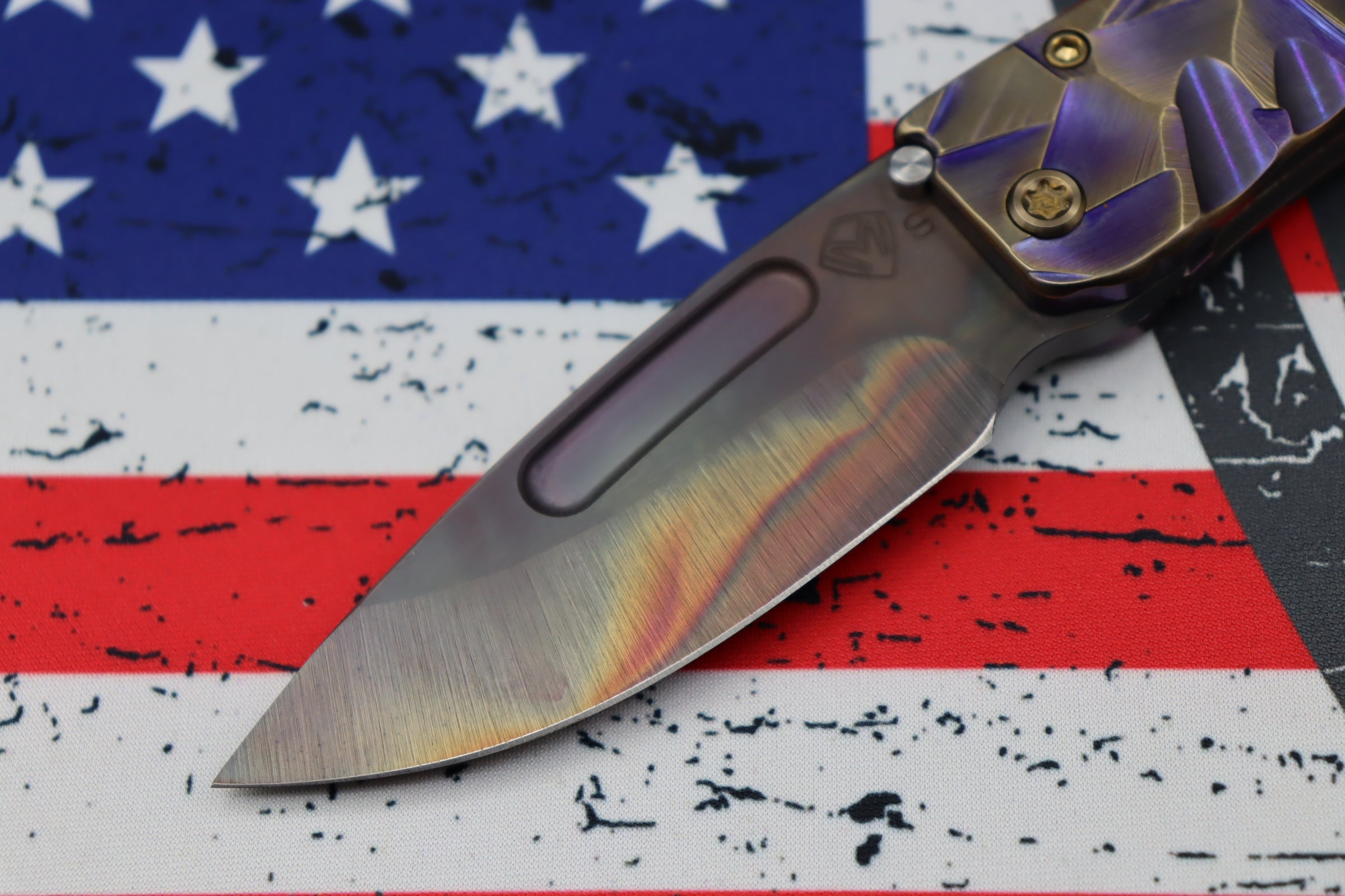 Medford Midi Marauder Vulcan S35 Drop Point - Premium EDC Knife with Violet Bronze Stained Glass Handles