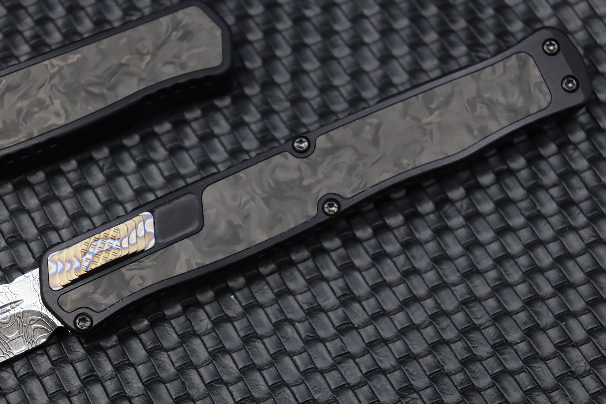 Premium Heretic Knives Cleric II: Ultimate Damascus Tanto with Marble Carbon Fiber Inlays & Flamed Accents