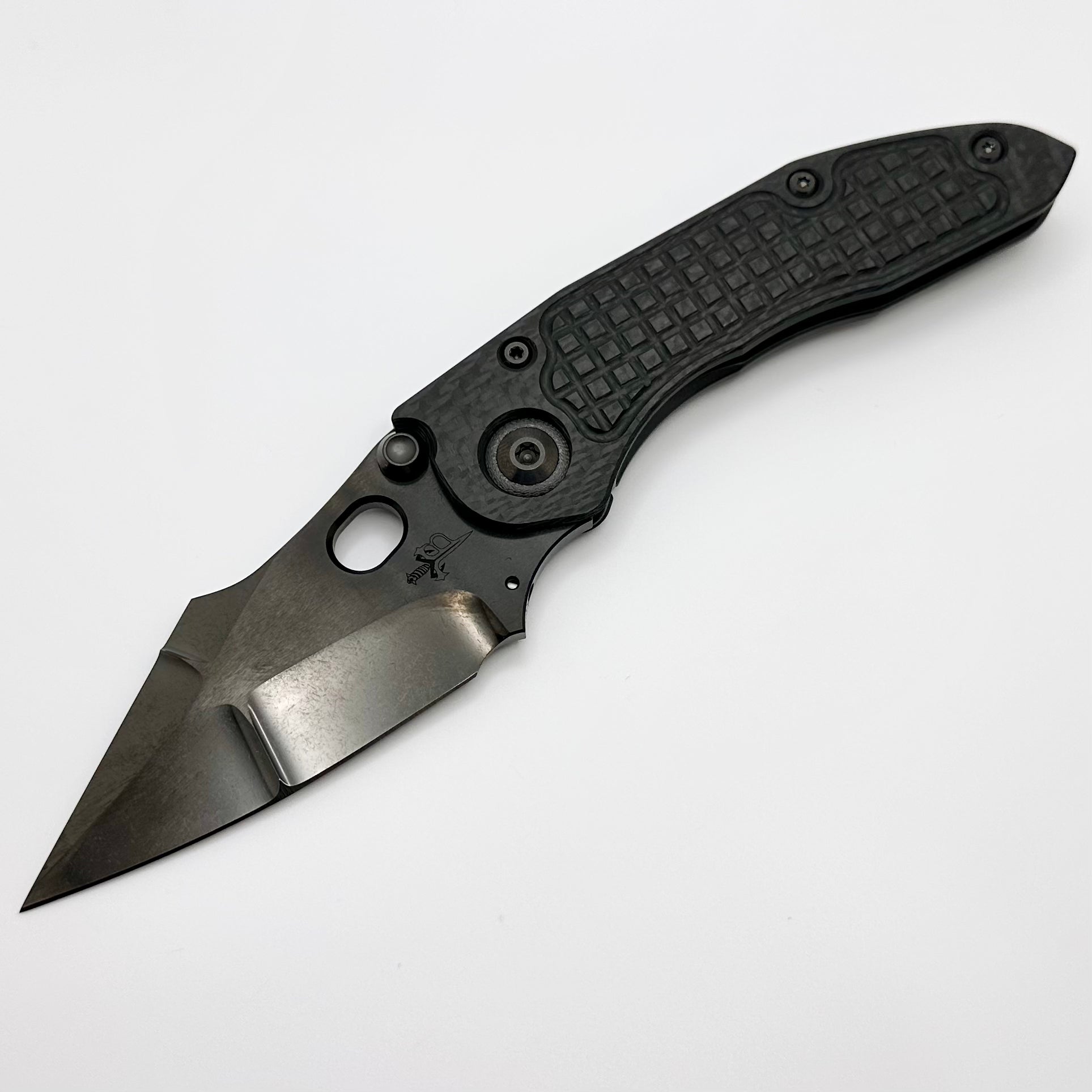 Premium Marfione & Borka Blades Blackout Carbon Fiber Tactical Knife with DLC Cracked Diamond Wash M390 Blade