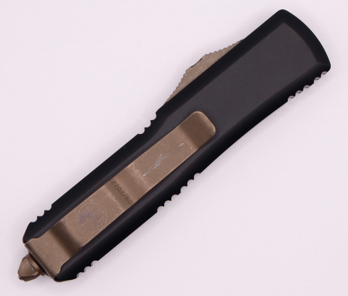 Premium Microtech UTX-85 Spartan Apocalyptic Bronze EDC Knife with Carbon Fiber Top