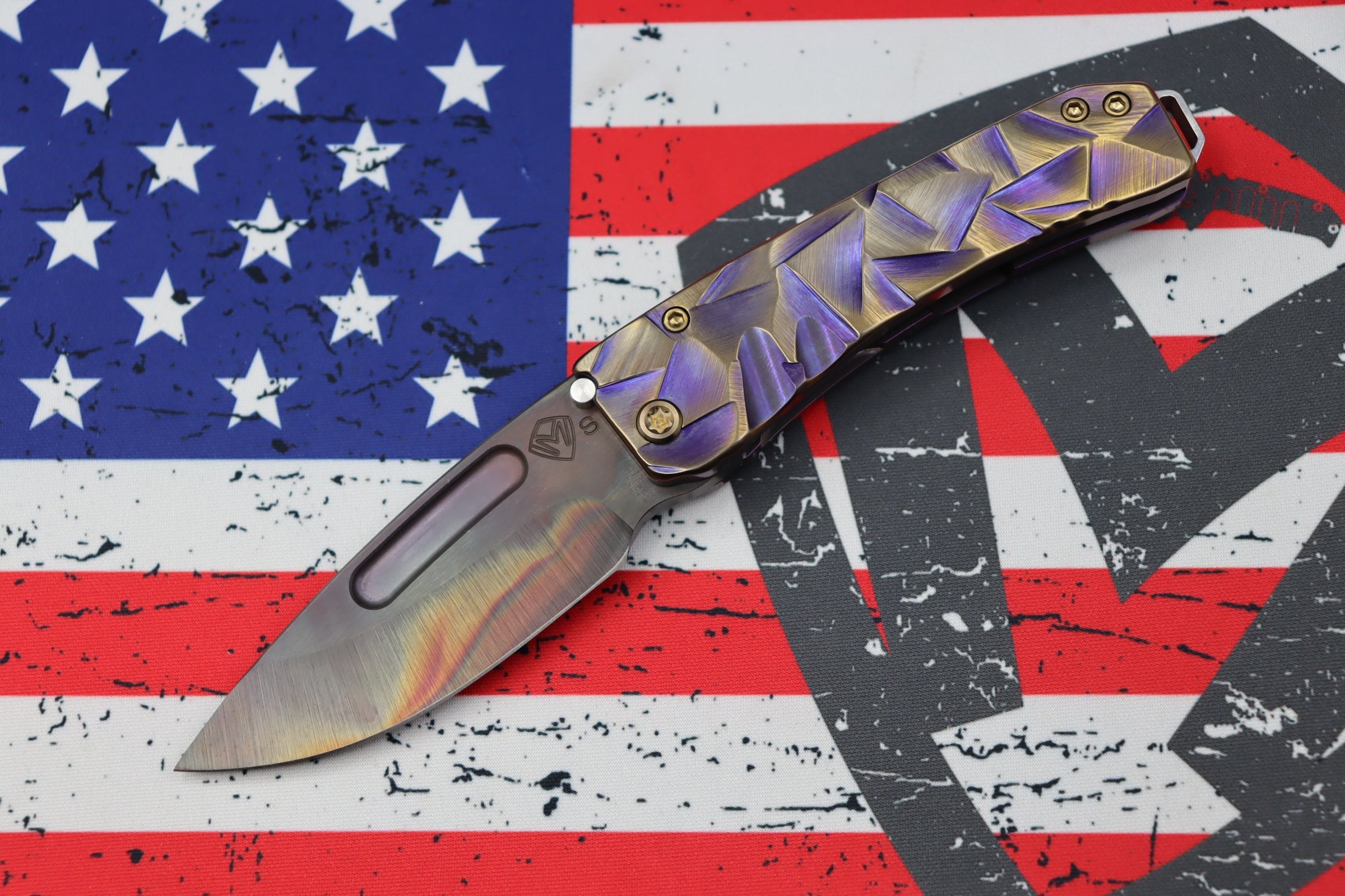 Medford Midi Marauder Vulcan S35 Drop Point - Premium EDC Knife with Violet Bronze Stained Glass Handles