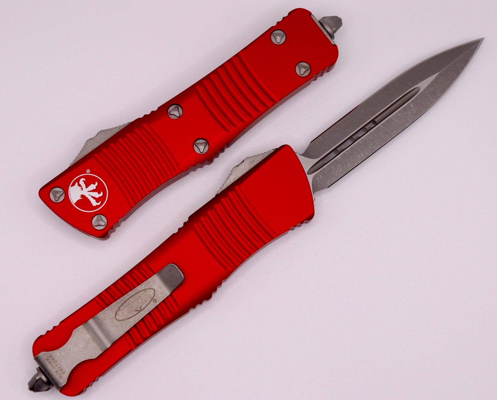 Microtech Troodon Double Edge Apocalyptic Standard & Red - Ultimate Tactical OTF Knife