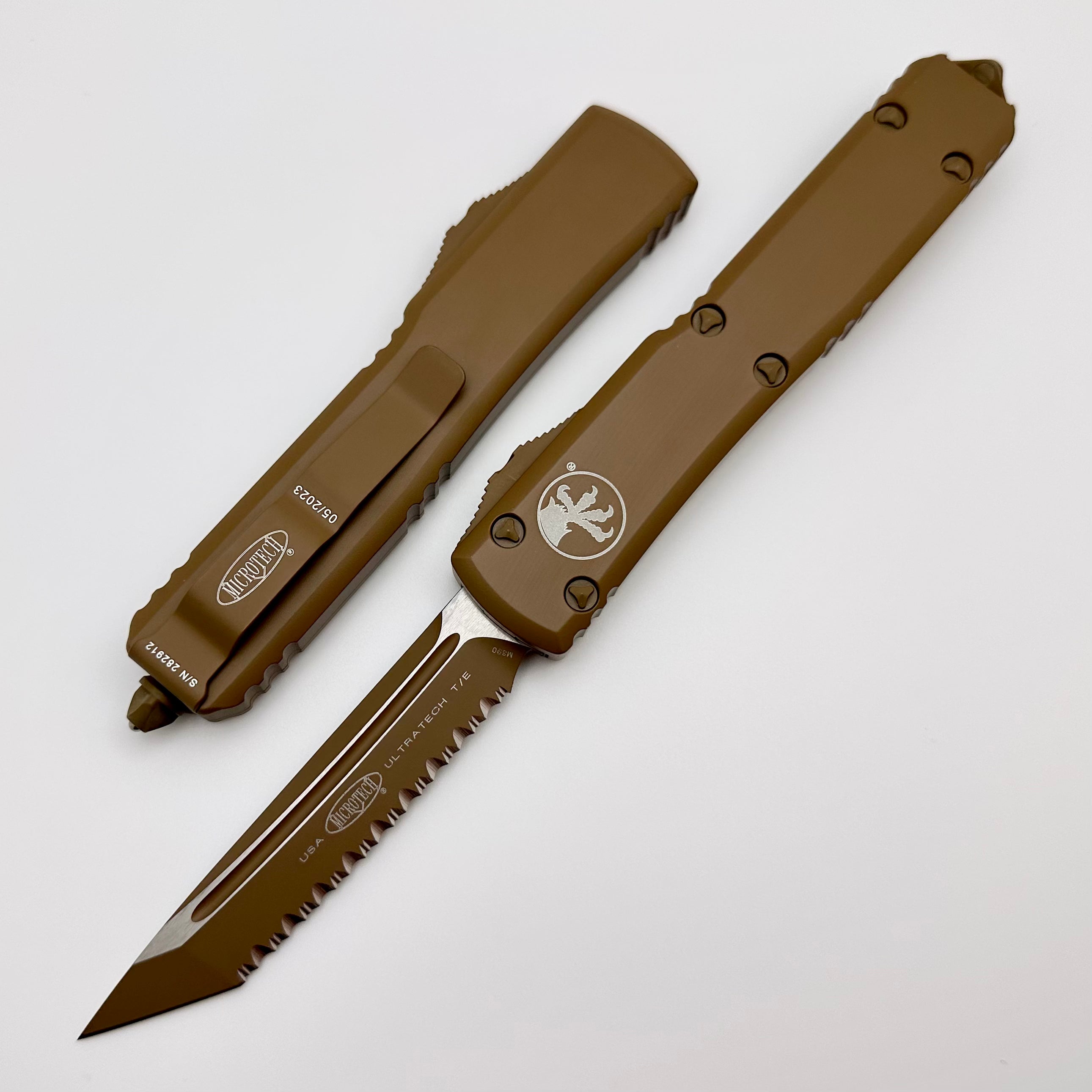 Microtech Ultratech Premium Cerakote Tan Tanto Serrated Knife