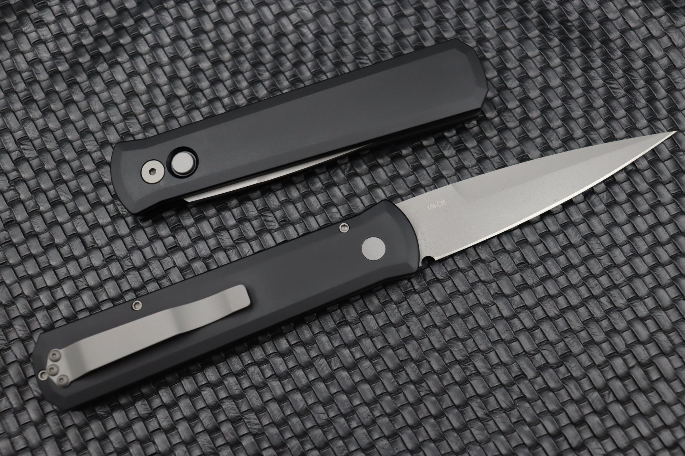 Pro-Tech Godfather Automatic Knife - Premium Black Handle & Blasted 154-CM Blade