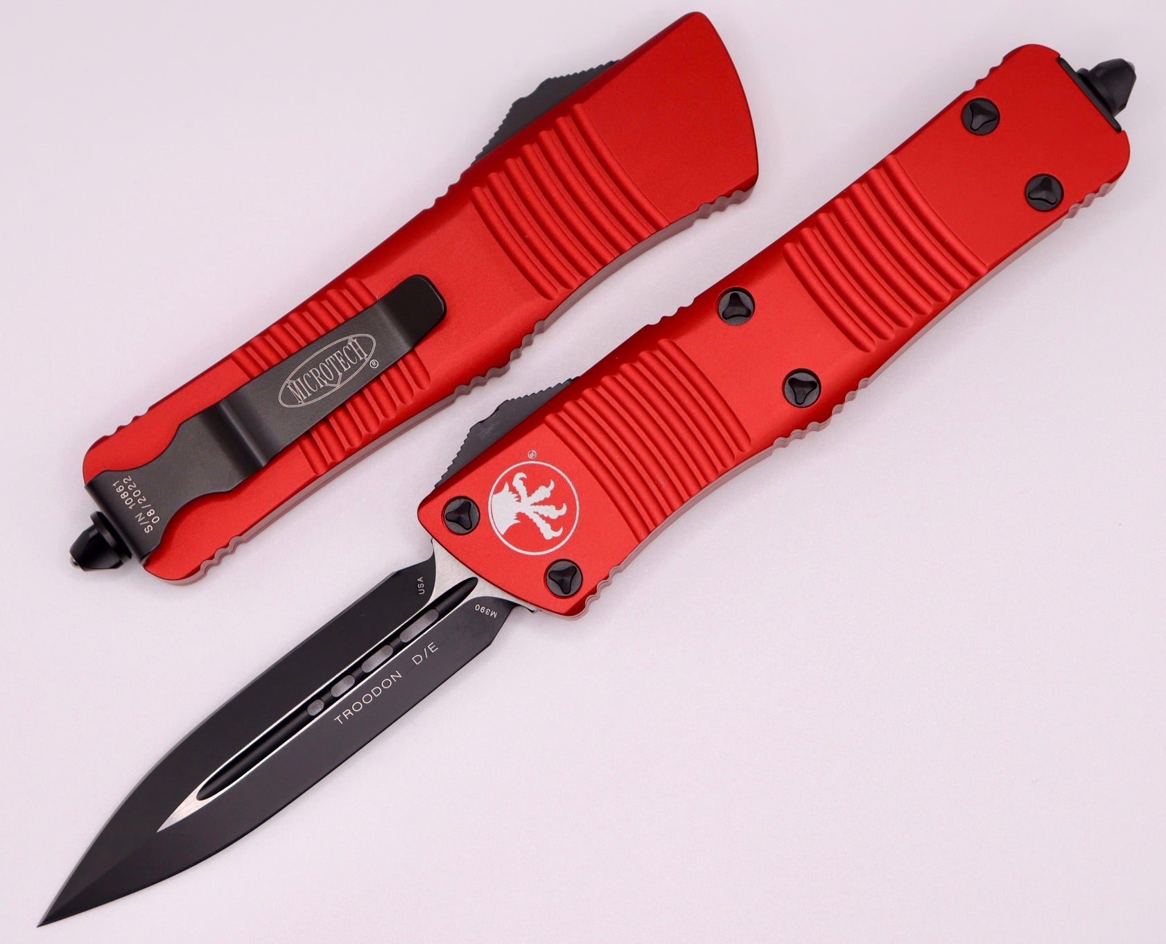 Microtech Troodon Black Double Edge OTF Knife with Red Accents - Ultimate Precision Tool