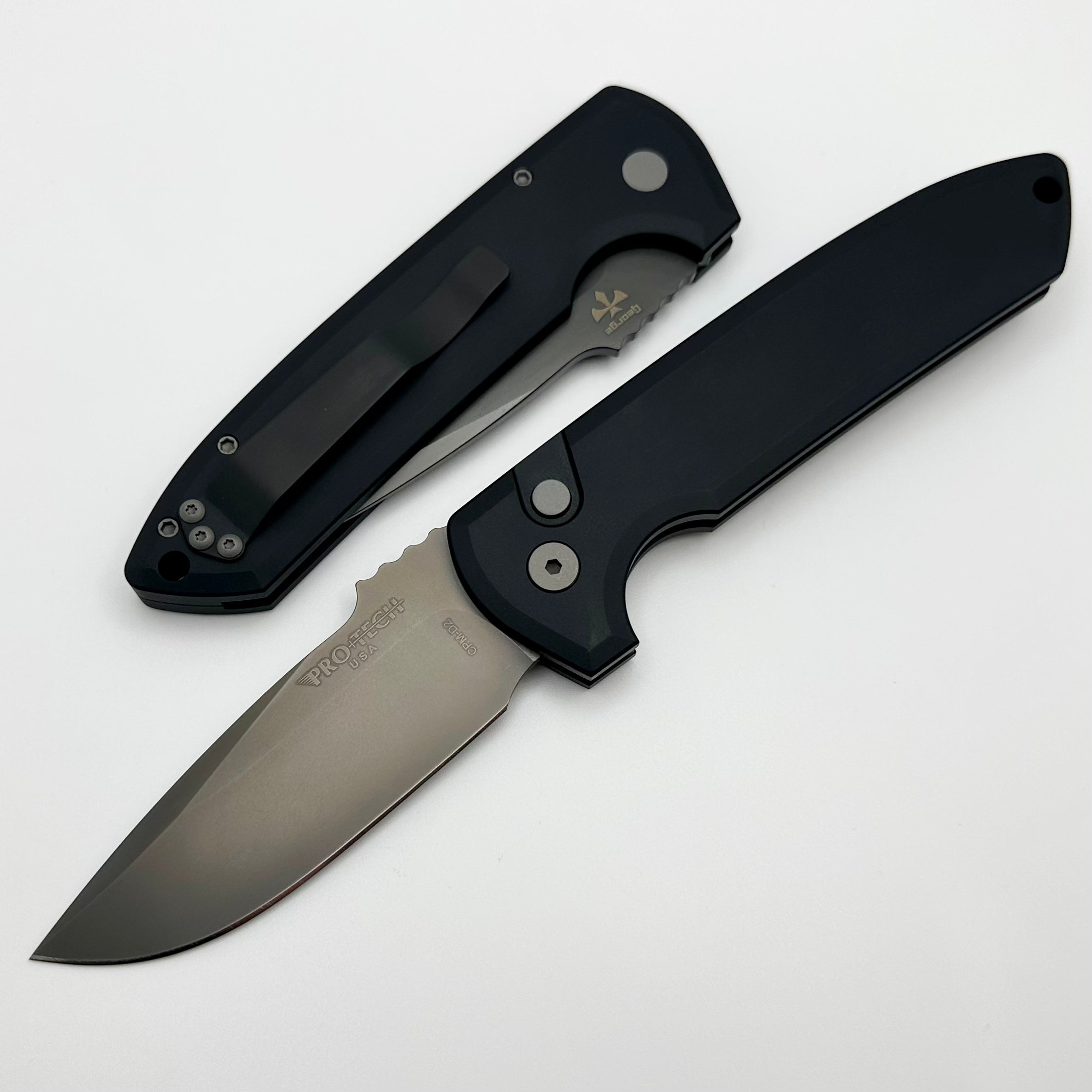 Pro-Tech Les George Rockeye Tactical Knife - Black Aluminum Handle & Smokey Grey DLC Coating