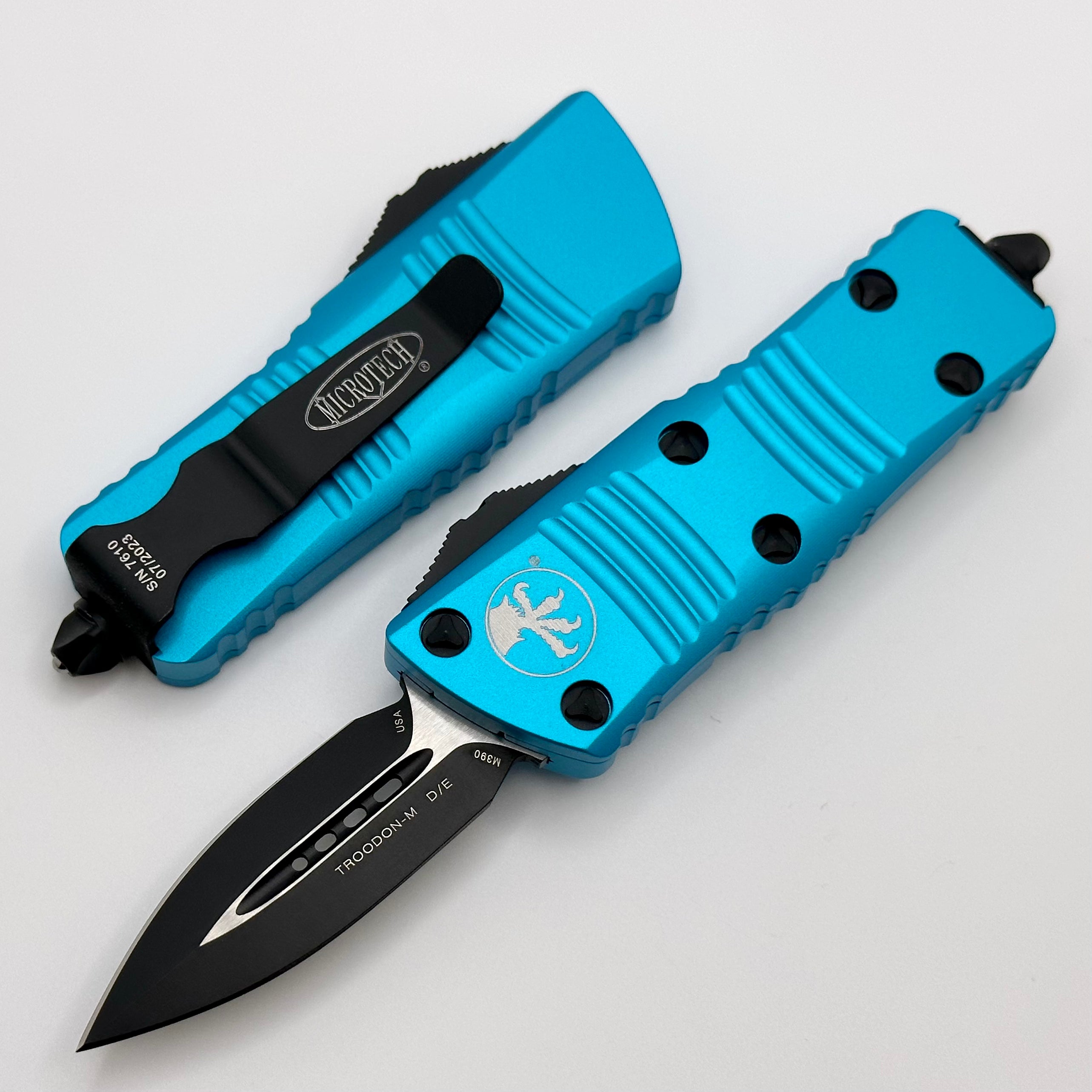 Premium Microtech Troodon Mini OTF Knife - Black & Turquoise Edition