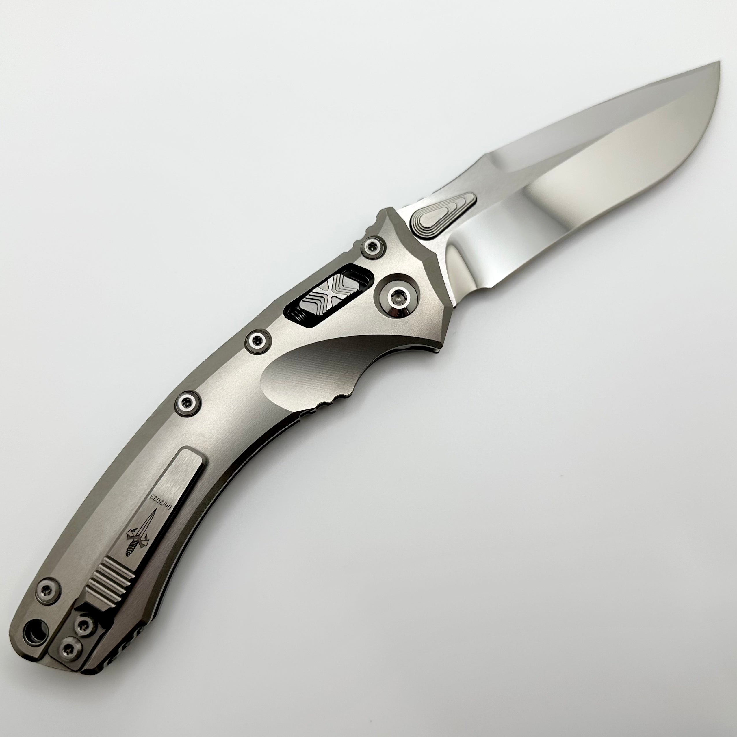 Premium Marfione Custom Amphibian RAM-LOK Knife - Mirror Polish M390 & Double Vapor Blast Titanium