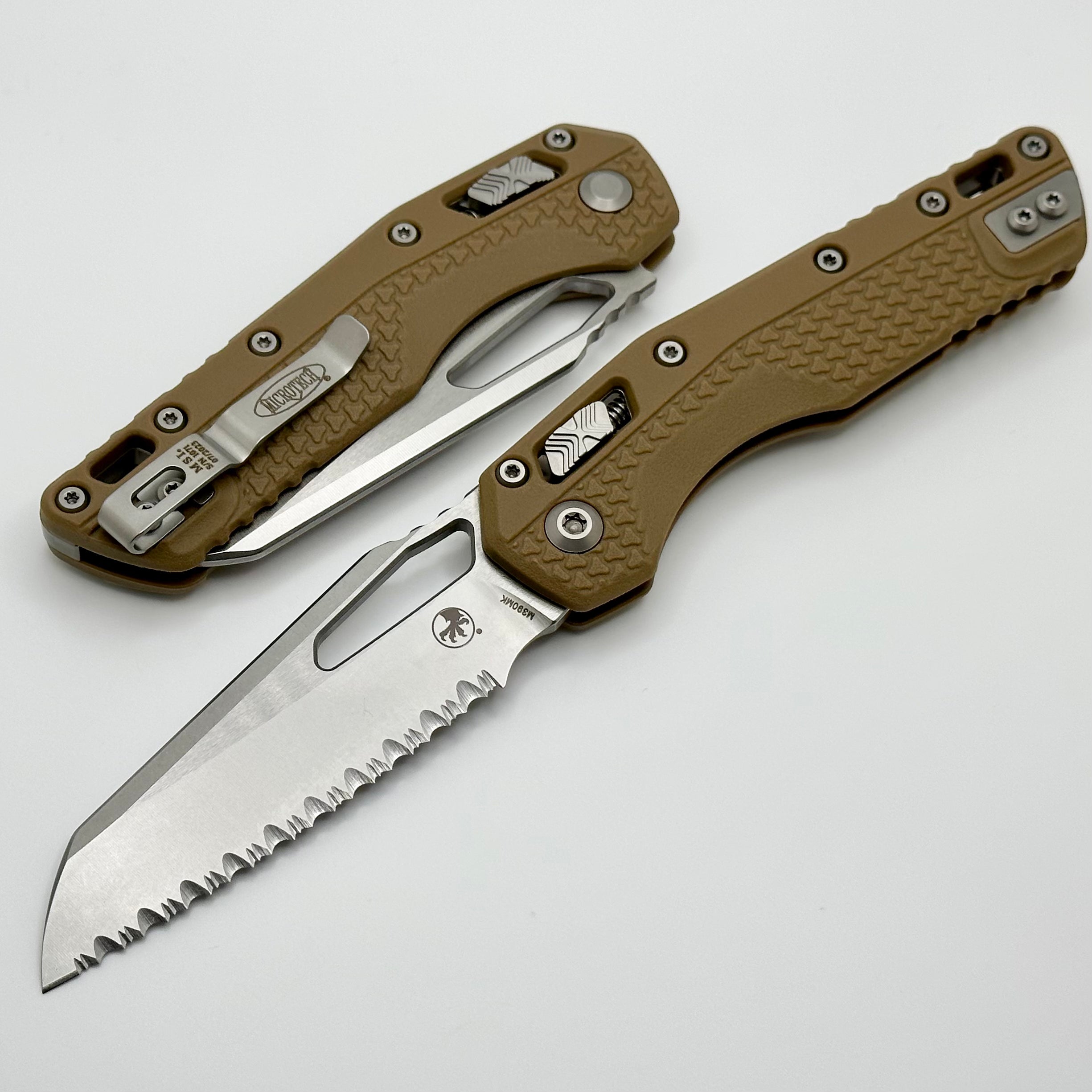 Microtech MSI RAM LOK Ultimate Tactical Knife - Dark Earth Polymer & Full Serrated M390MK Blade