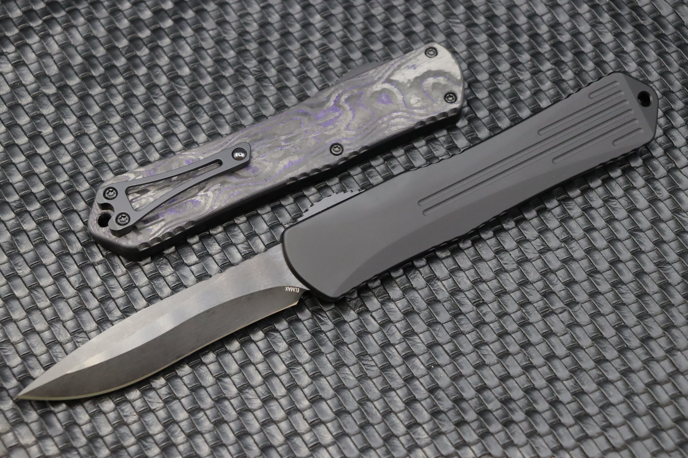 Heretic Knives Manticore X Premium OTF Knife - DLC & Purple Camo Carbon