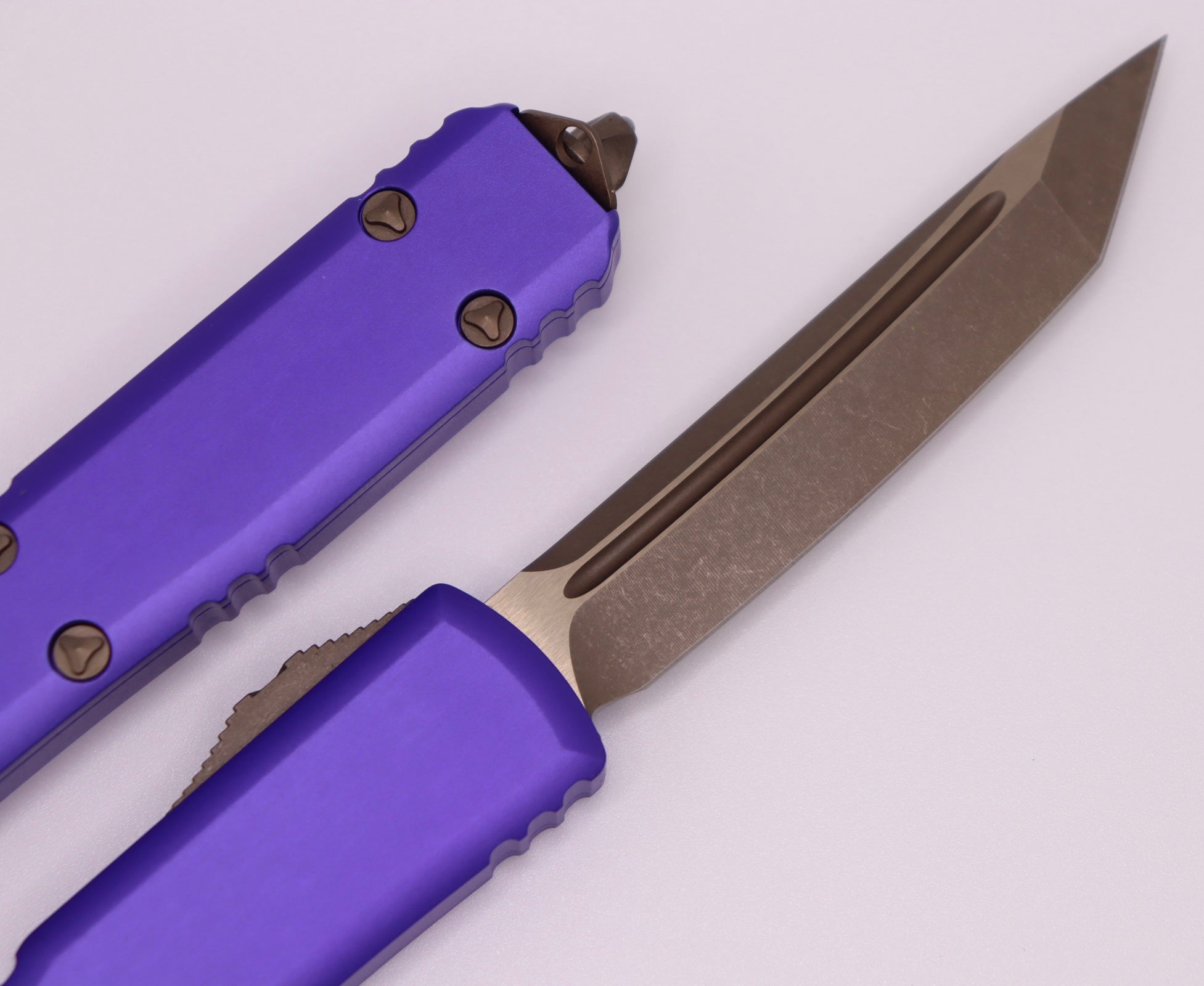 Microtech Ultratech Tanto Bronze Apocalyptic Knife - Premium OTF with Purple Handle