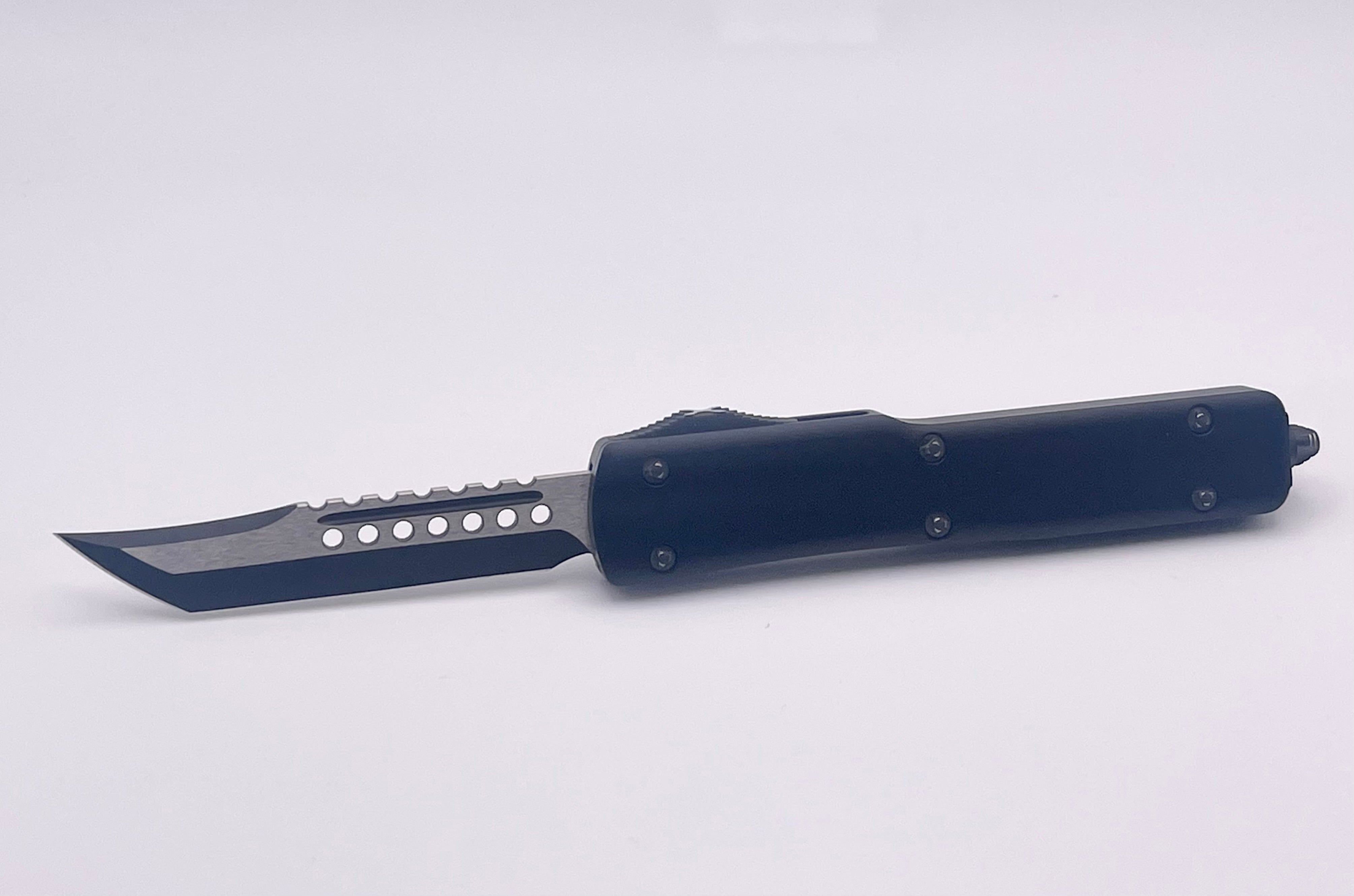 Premium Pre-Owned Microtech UTX-70 Hellhound Shadow DLC Two-Tone Knife with Ringed DLC Hardware