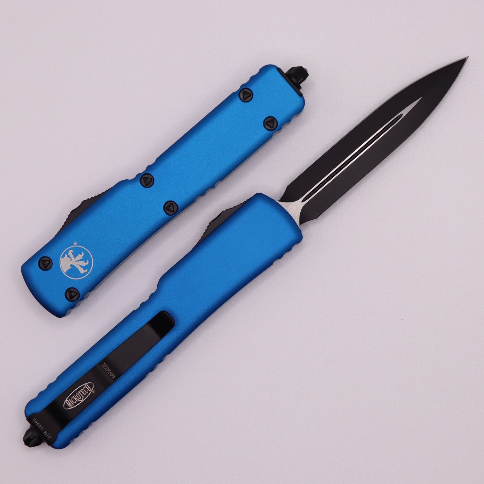 Premium Microtech UTX-70 Double Edge Tactical Knife - Black & Blue