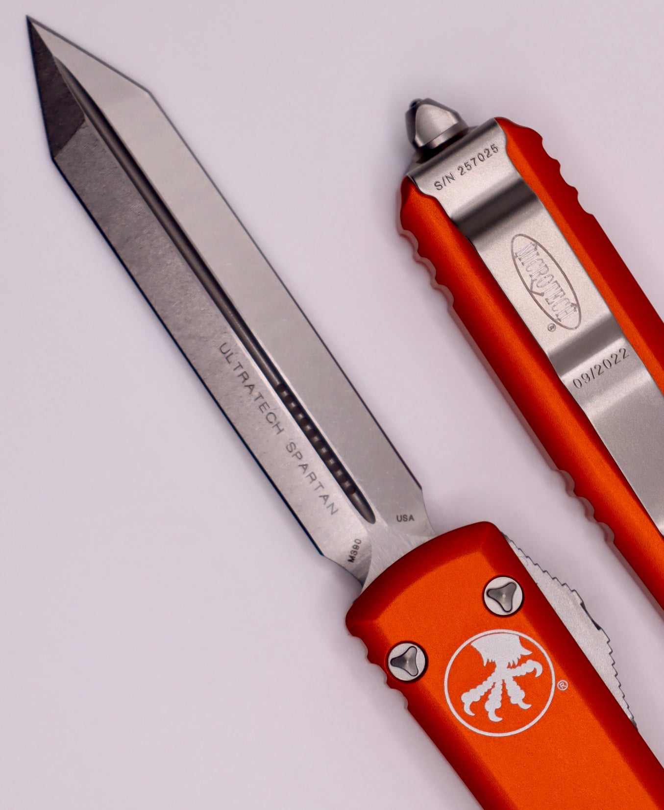 Microtech Ultratech Spartan Stonewash Premium Tactical Knife - Orange Handle