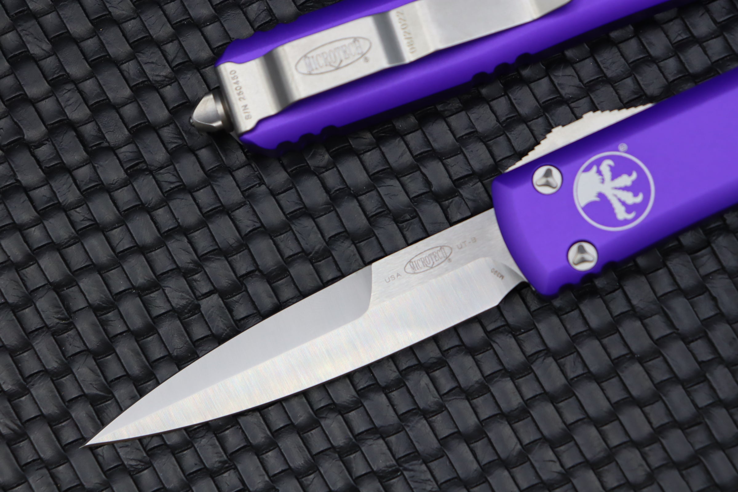 Premium Microtech Ultratech Bayonet Knife - Satin & Purple Edition