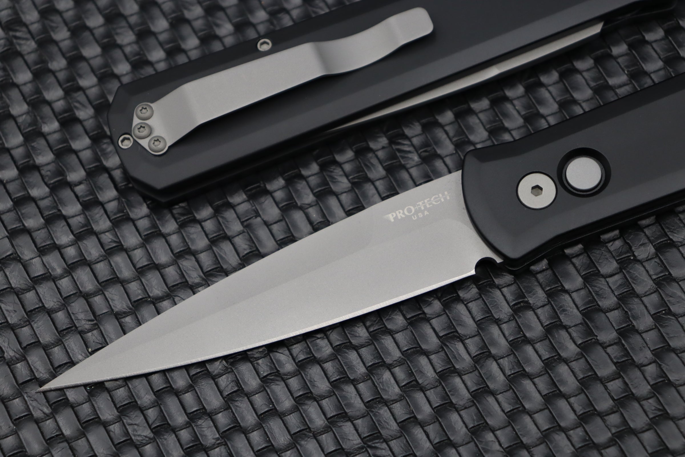 Pro-Tech Godfather Automatic Knife - Premium Black Handle & Blasted 154-CM Blade