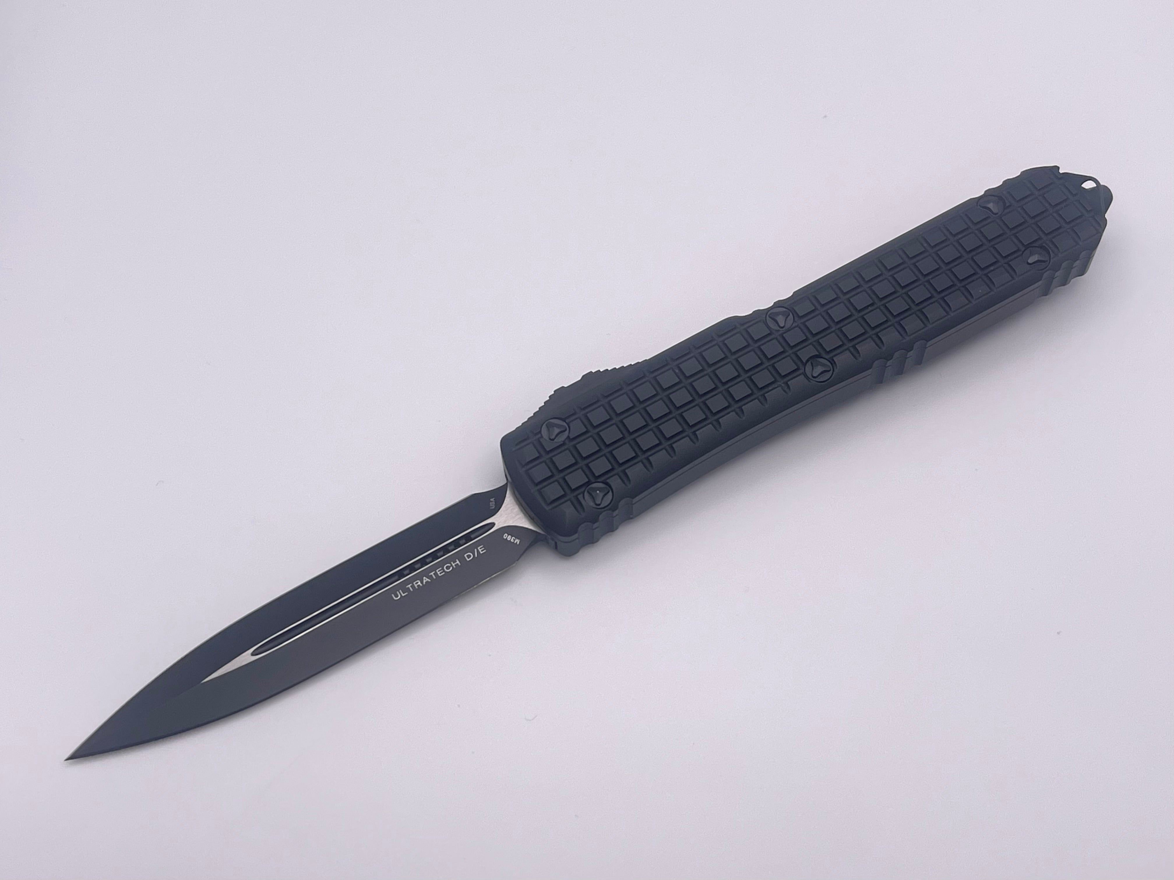 Pre-Owned Microtech Ultratech Tactical Knife - Double Edge Black, Premium Aircraft Aluminum Handle