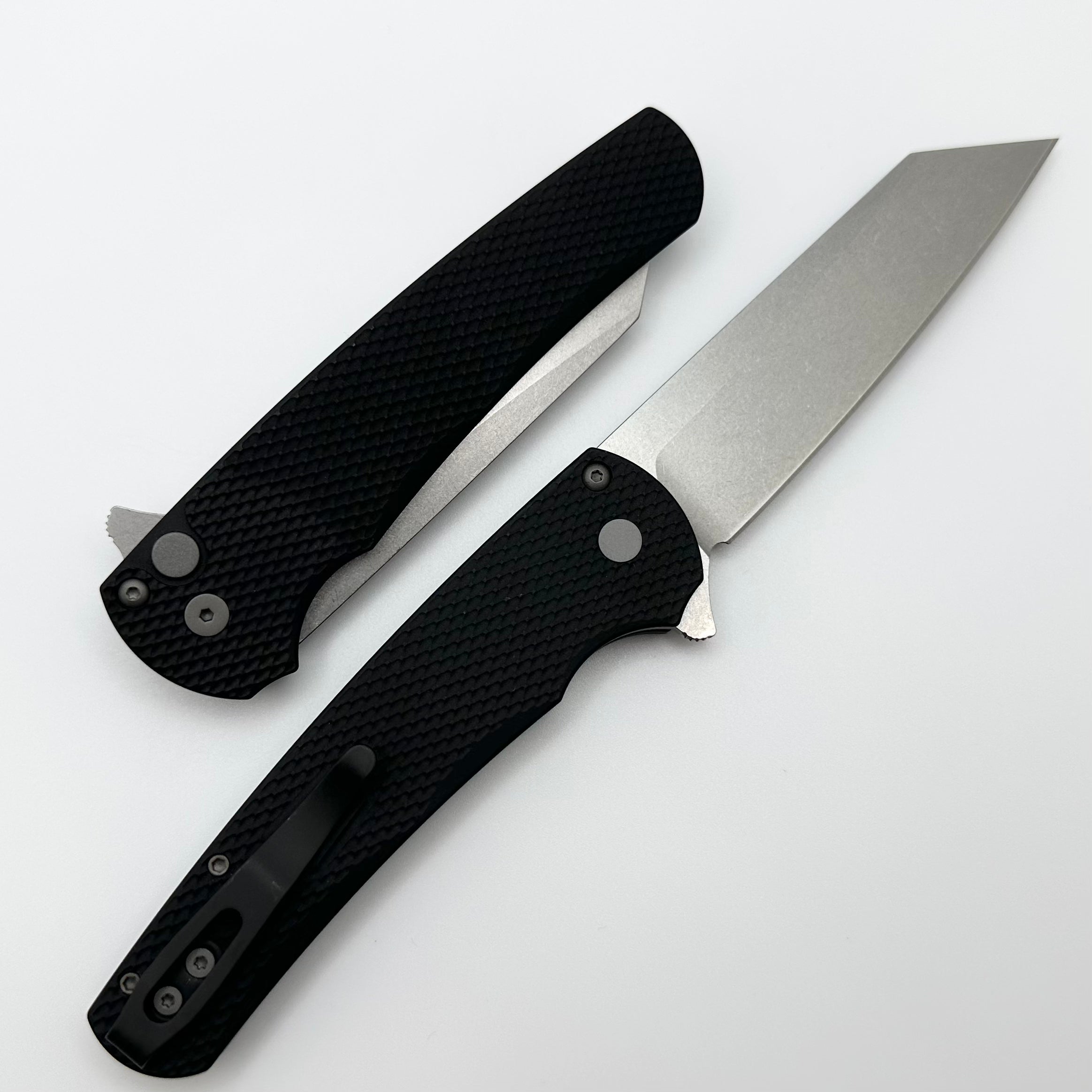 Ultimate Pro-Tech Malibu Tactical Knife - Textured Black Handle & Stonewash 20CV Reverse Tanto Blade