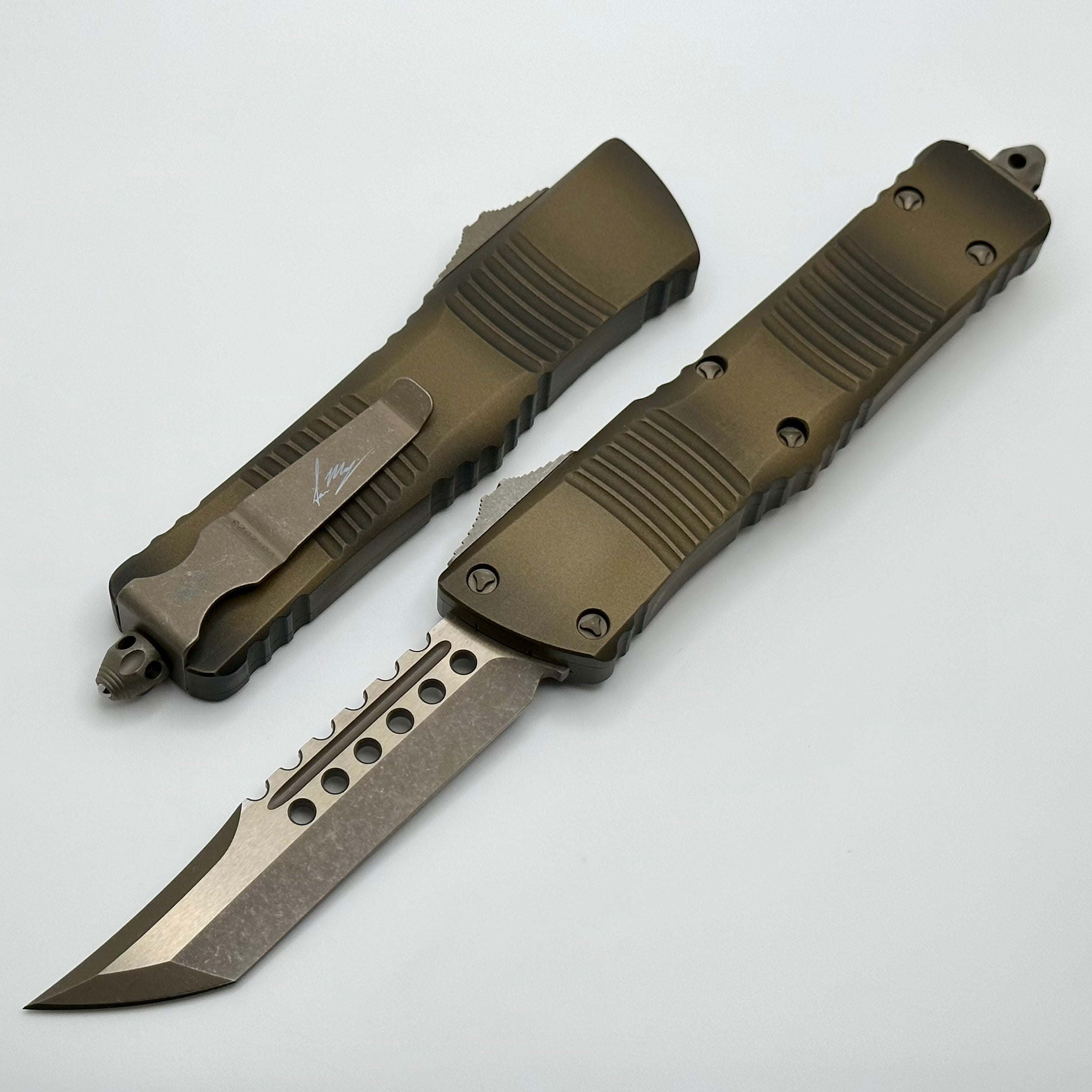 Premium Microtech Combat Troodon Hellhound - Apocalyptic Bronze Signature Series | Ultimate Tactical OTF Knife