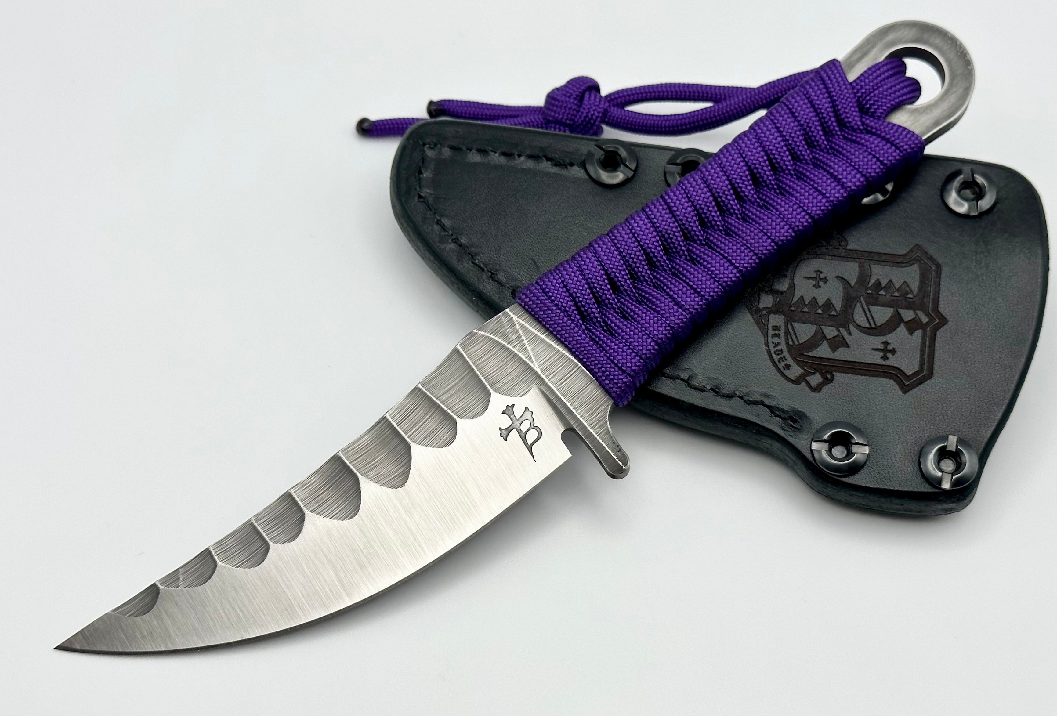 Borka Blades Premium SBK-L M390 Fixed Blade Knife with Purple Paracord Wrap & Leather Sheath