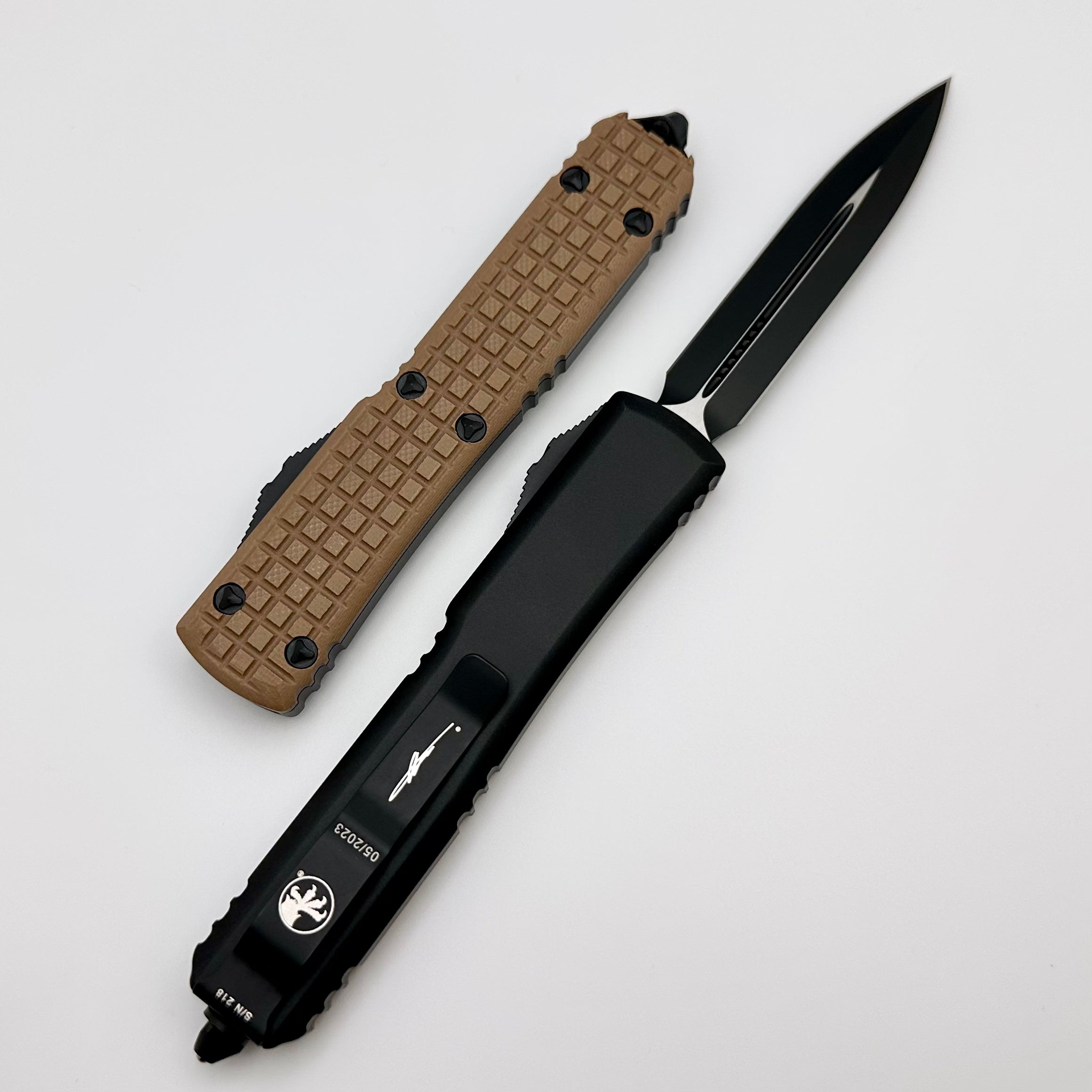 Microtech Ultratech Tactical OTF Knife - Premium Tan G-10 Handle & Double Edge Blade