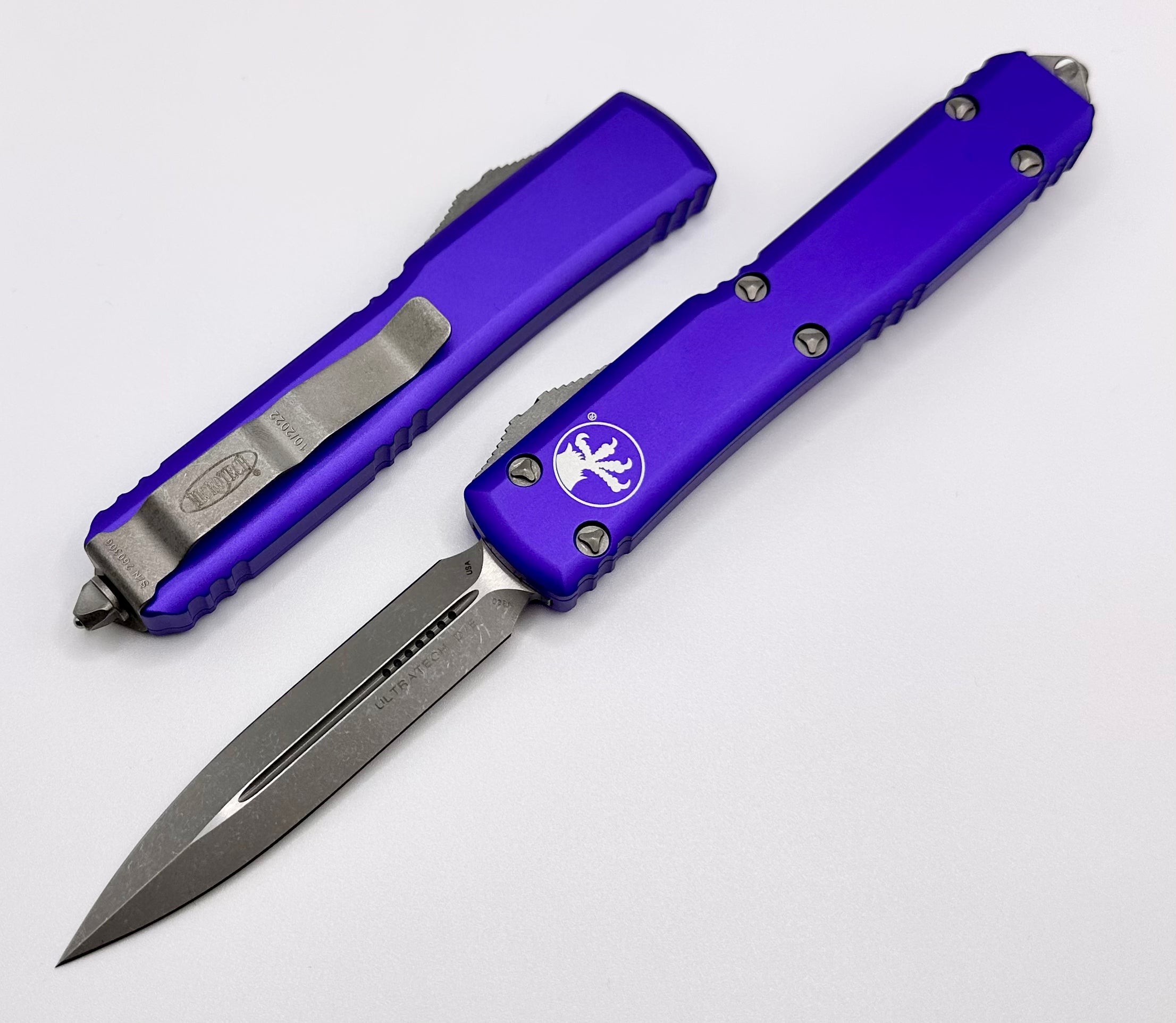 Premium Microtech Ultratech Double Edge Apocalyptic Knife - Purple 122-10APPU