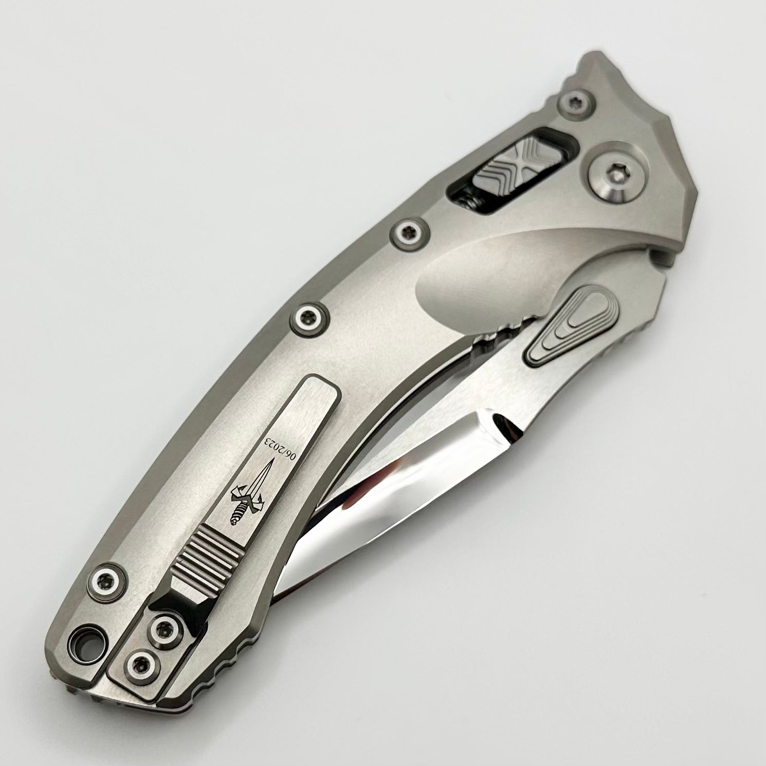 Premium Marfione Custom Amphibian RAM-LOK Knife - Mirror Polish M390 & Double Vapor Blast Titanium