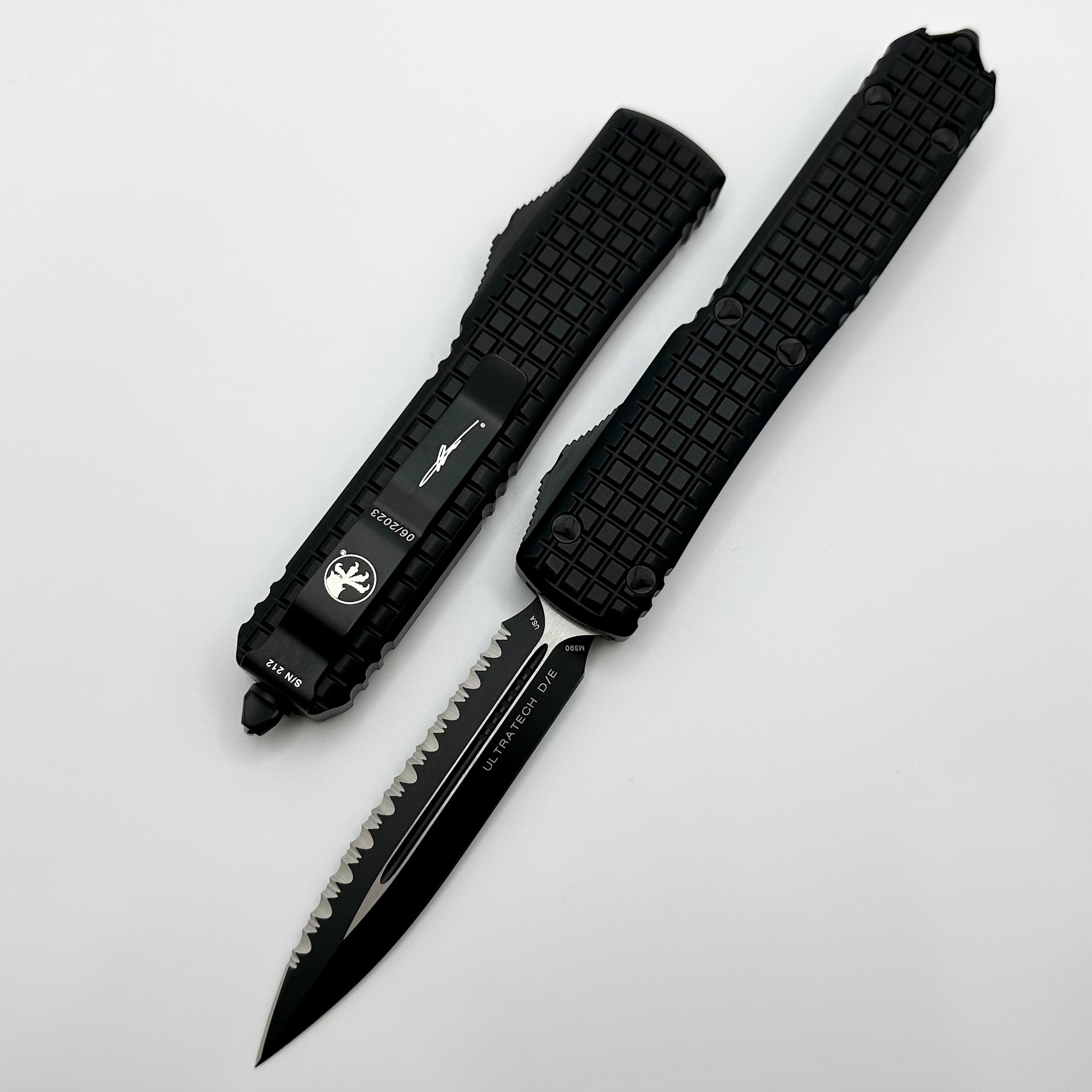 Microtech Ultratech Tactical OTF Knife - Premium Black Double Edge Serrated Blade