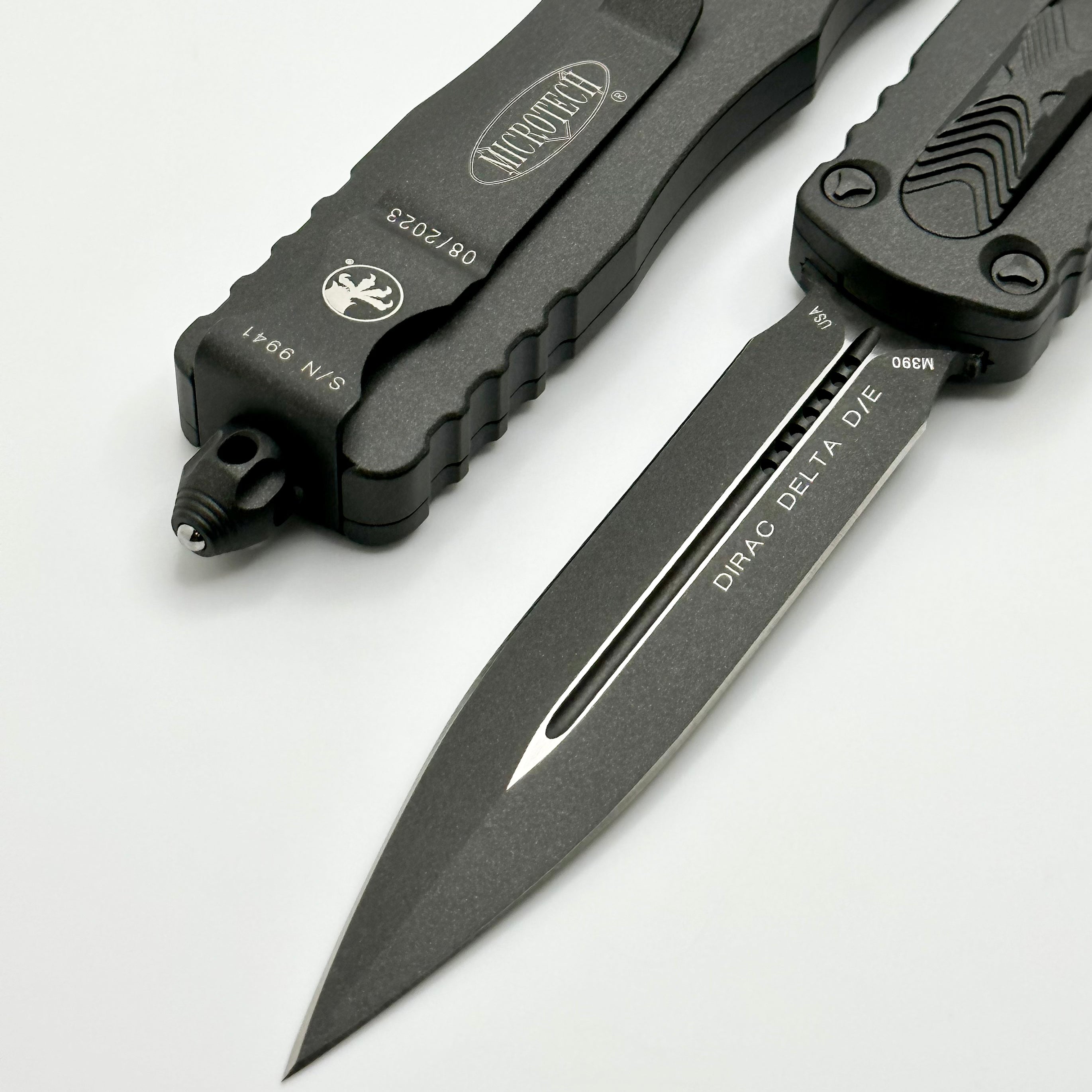 Premium Microtech Dirac Delta OTF Knife - Double Edge Cerakote Dark Tungsten