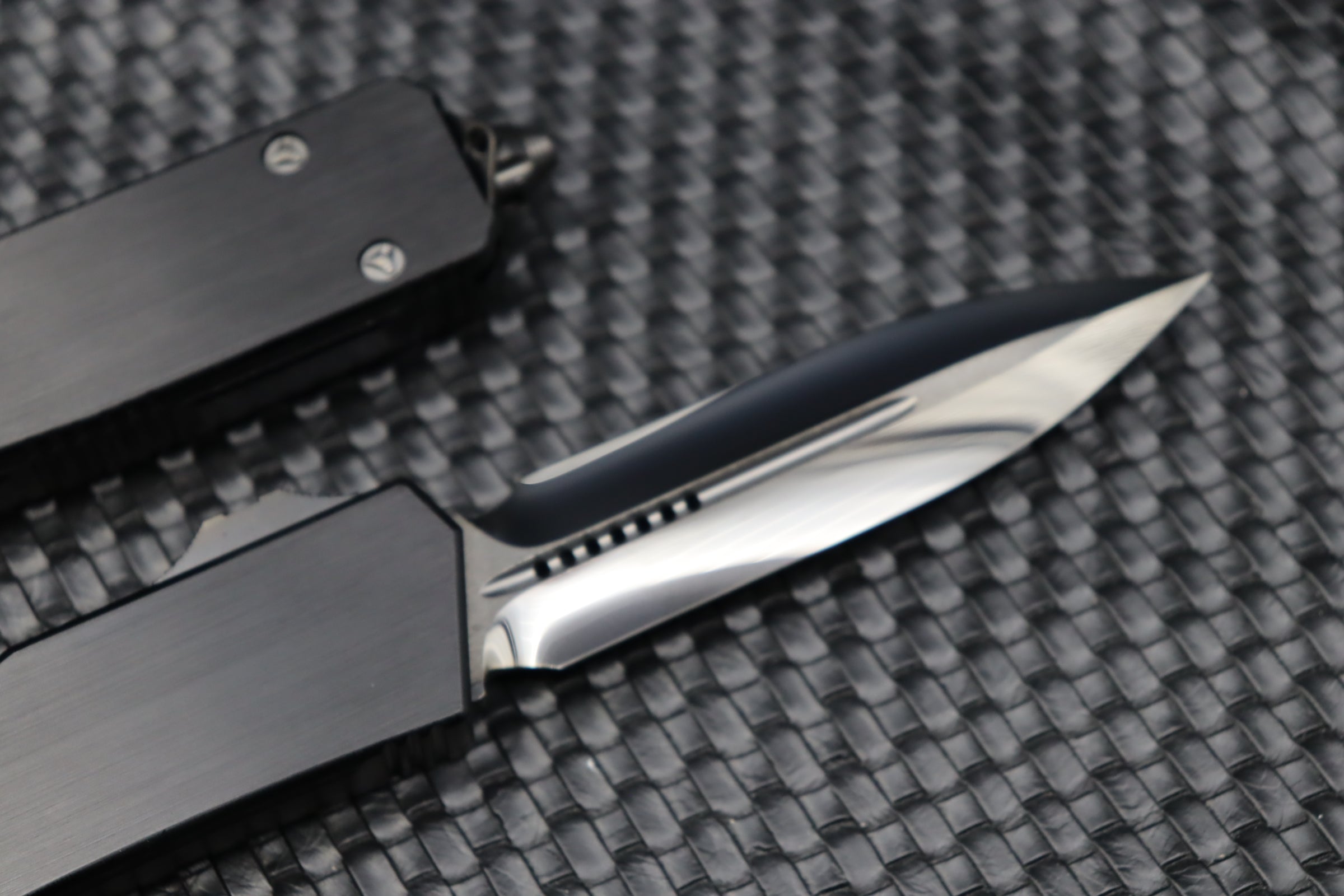 Premium Marfione Scarab II Tactical OTF Knife - DLC Diamond Wash with Hefted Black Handle & Ringed Hardware