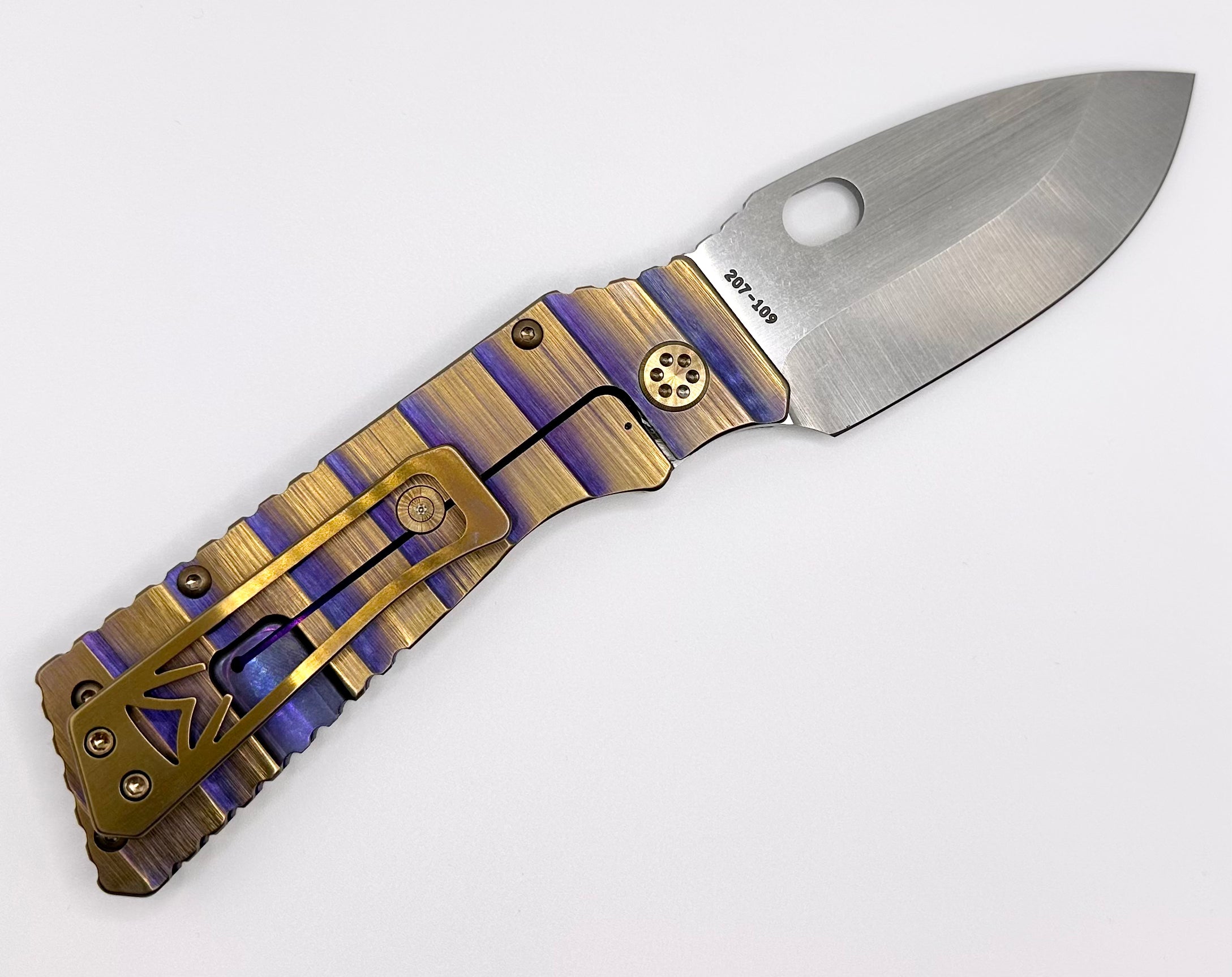 Medford TFF-1 Premium S35VN Folding Knife - Violet/Bronze Armadillo Handles & Bronze Hardware