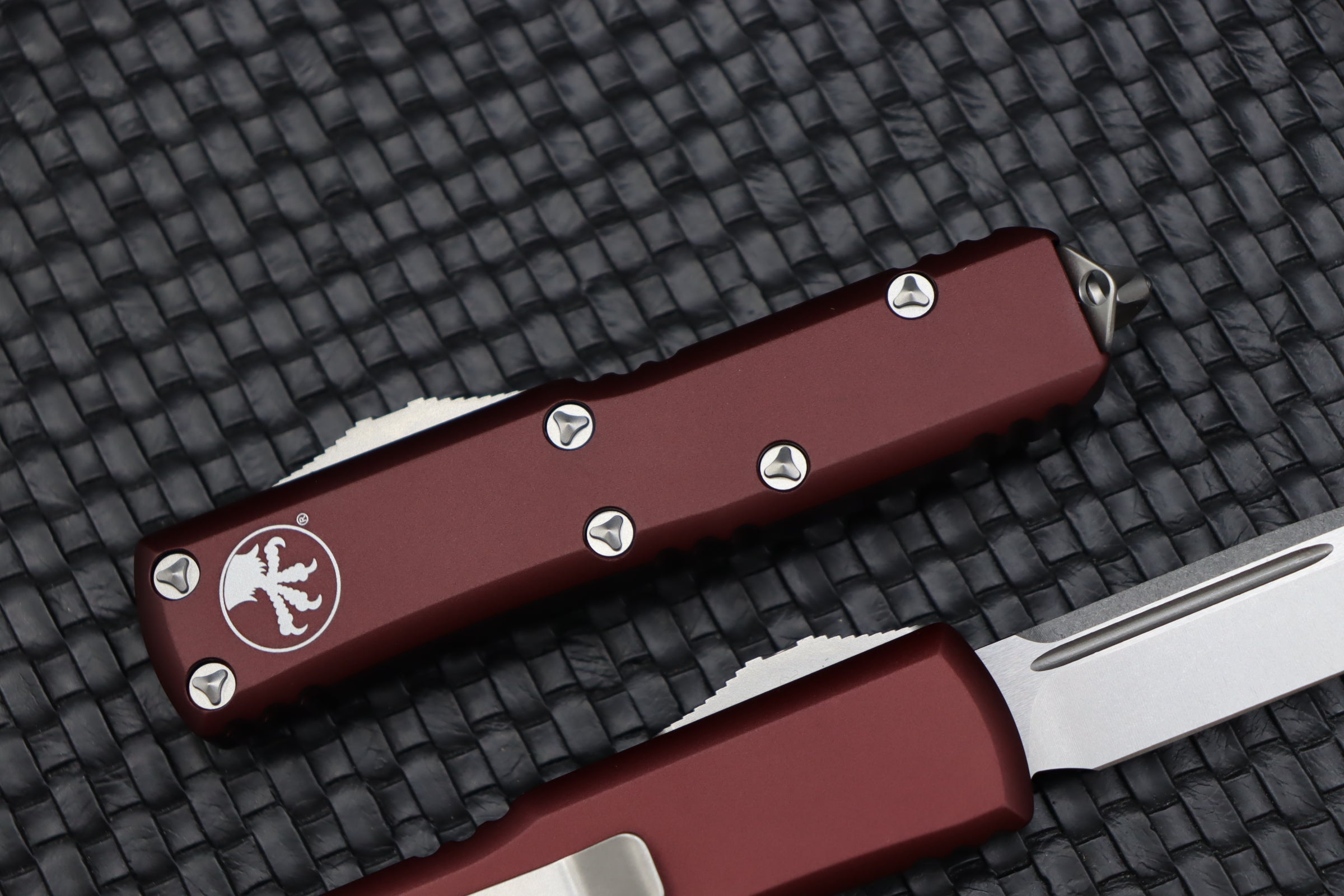 Microtech UTX-85 Premium EDC Knife - Stonewash & Merlot Edition