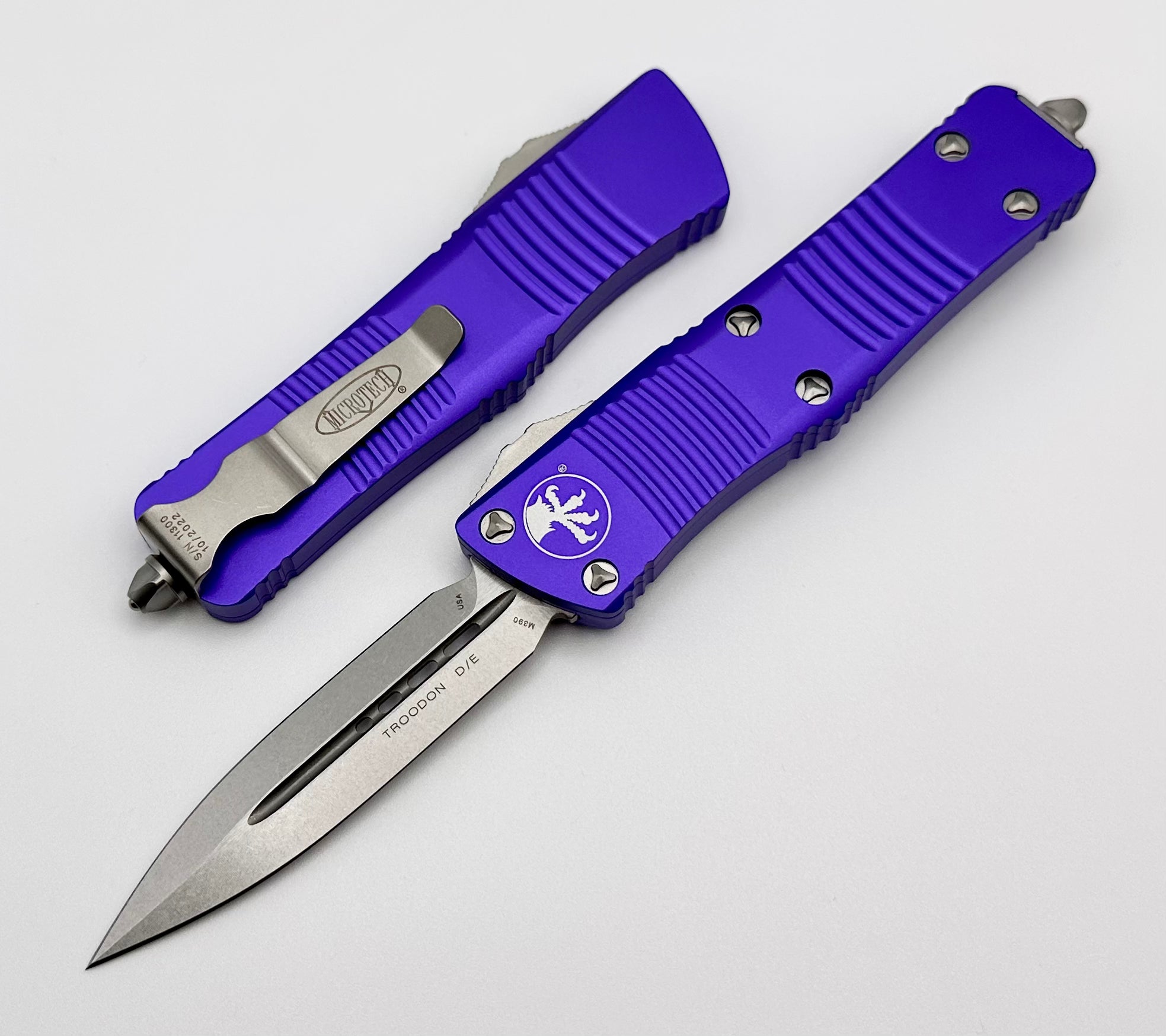 Microtech Troodon Double Edge Stonewash Standard & Purple - Ultimate Compact OTF Knife
