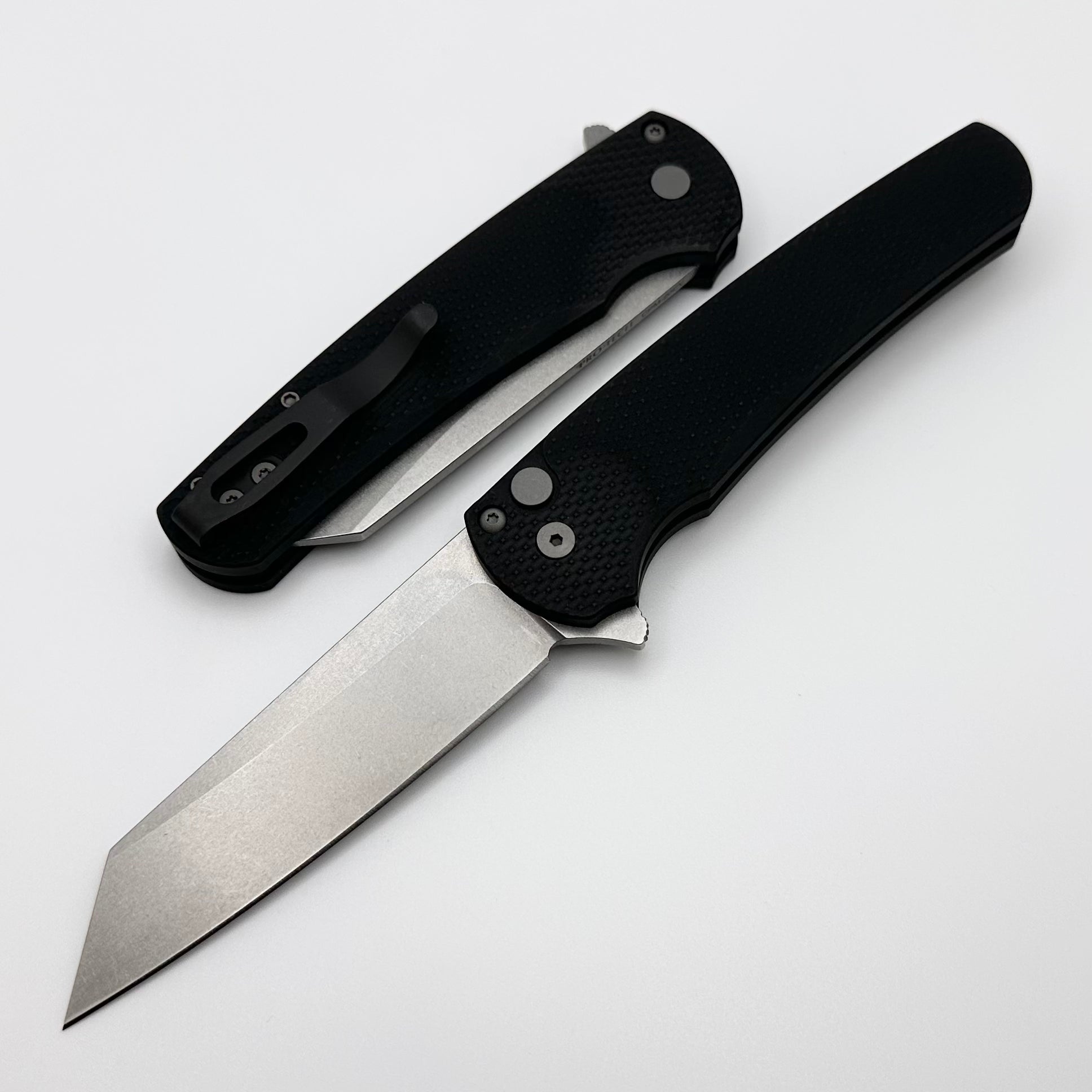 Ultimate Pro-Tech Malibu Tactical Knife - Textured Black Handle & Stonewash 20CV Reverse Tanto Blade