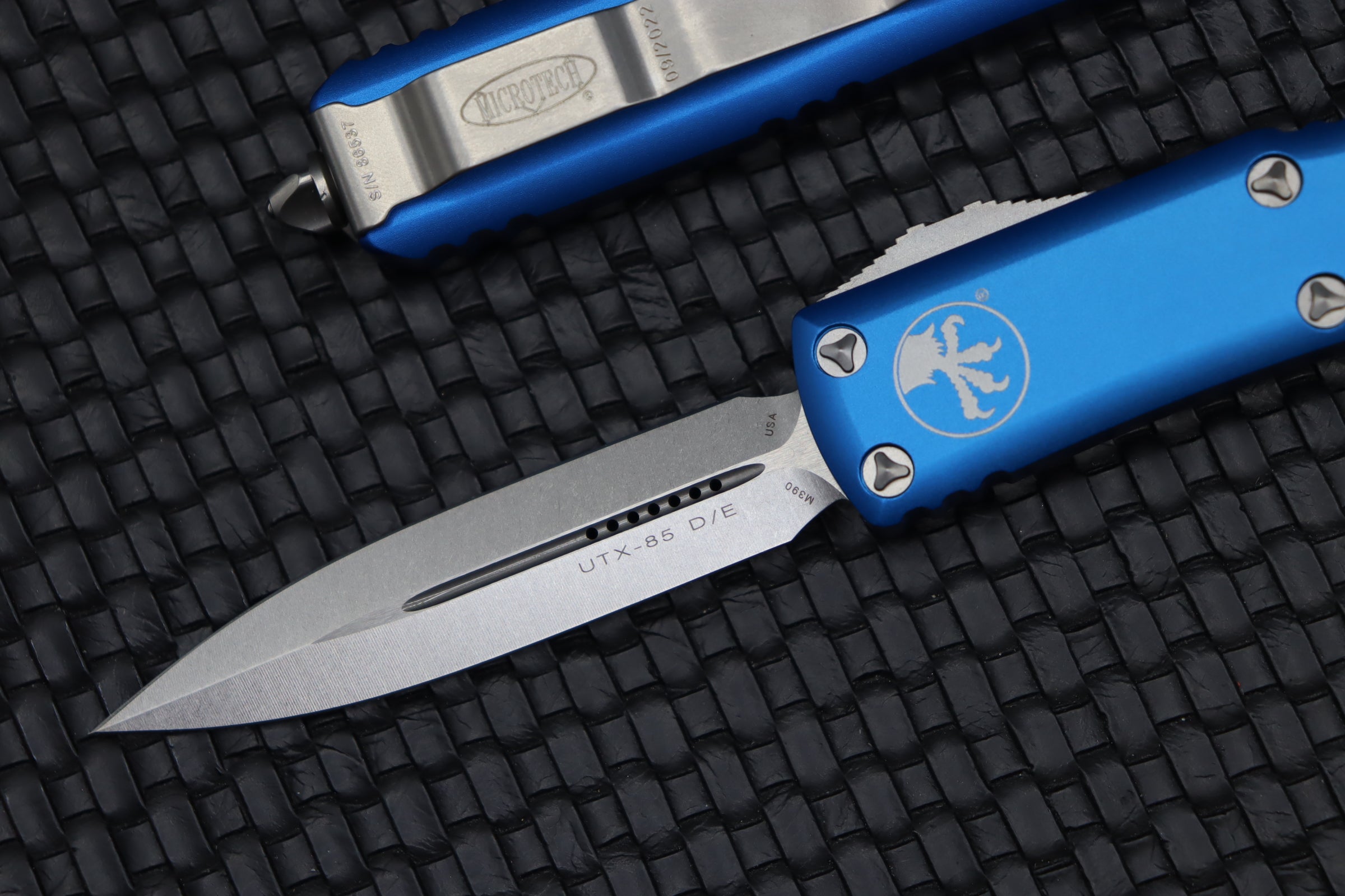 Microtech UTX-85 Double Edge Tactical Knife - Stonewash & Blue Finish