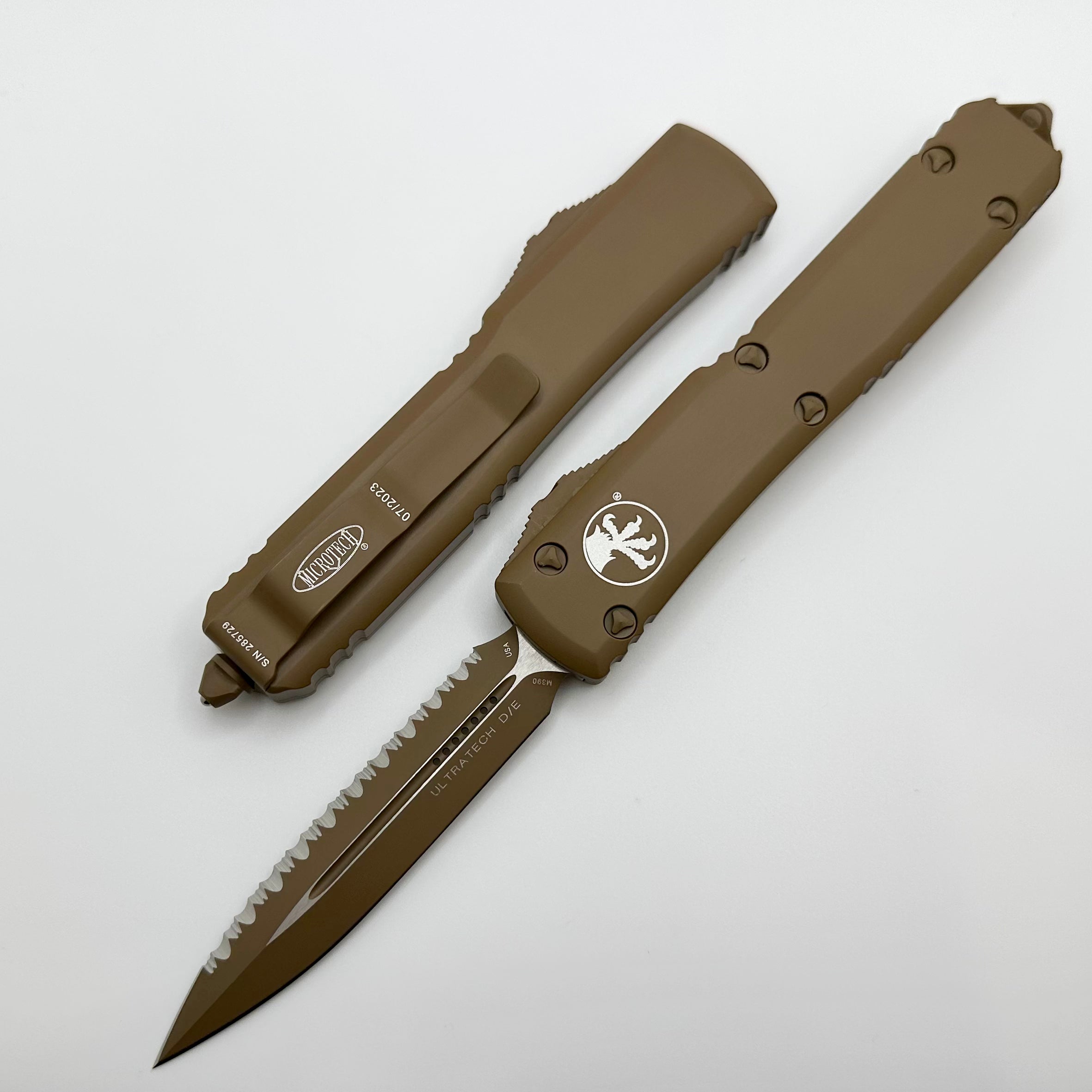 Microtech Ultratech Premium Cerakote Tan Double Edge Serrated Knife