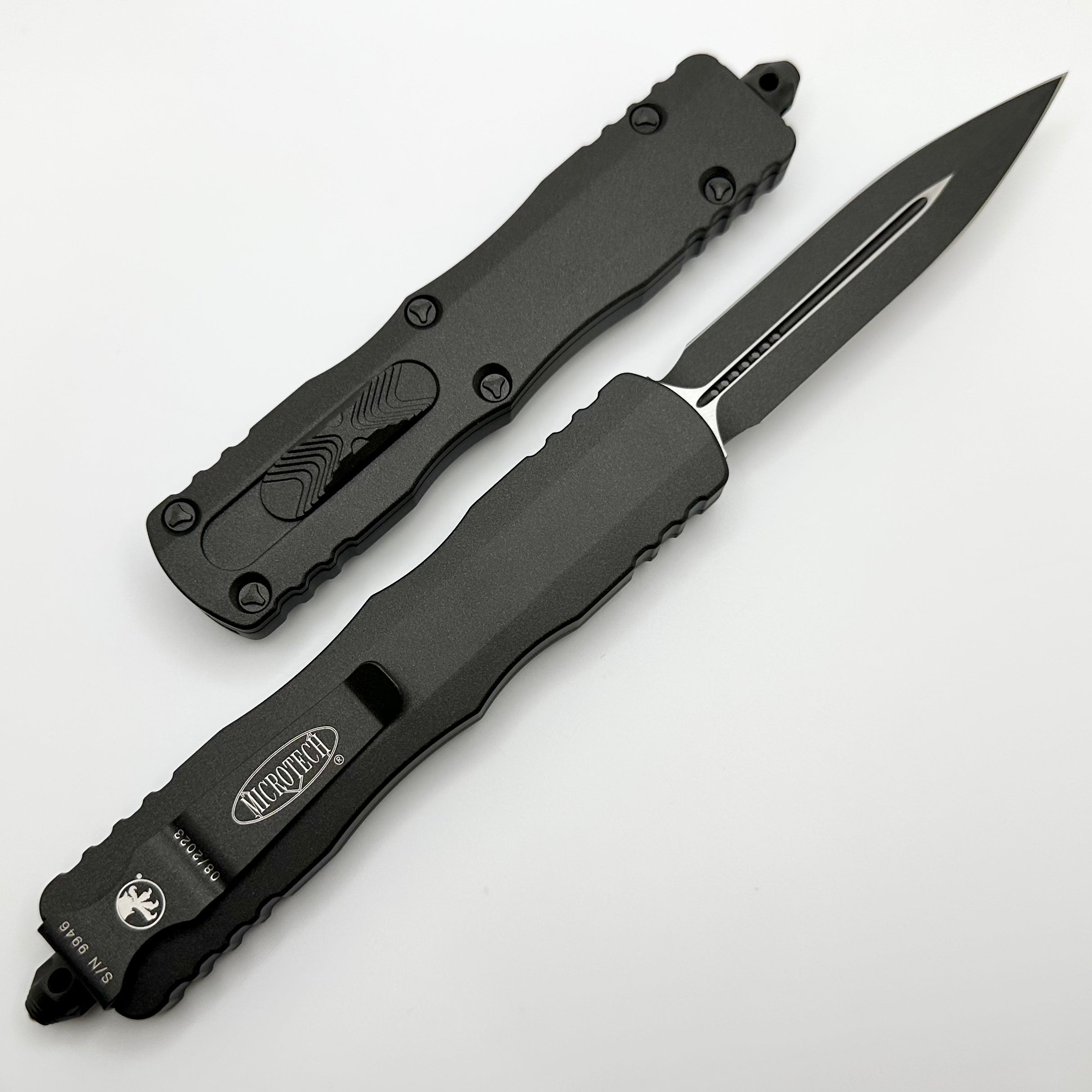 Premium Microtech Dirac Delta OTF Knife - Double Edge Cerakote Dark Tungsten