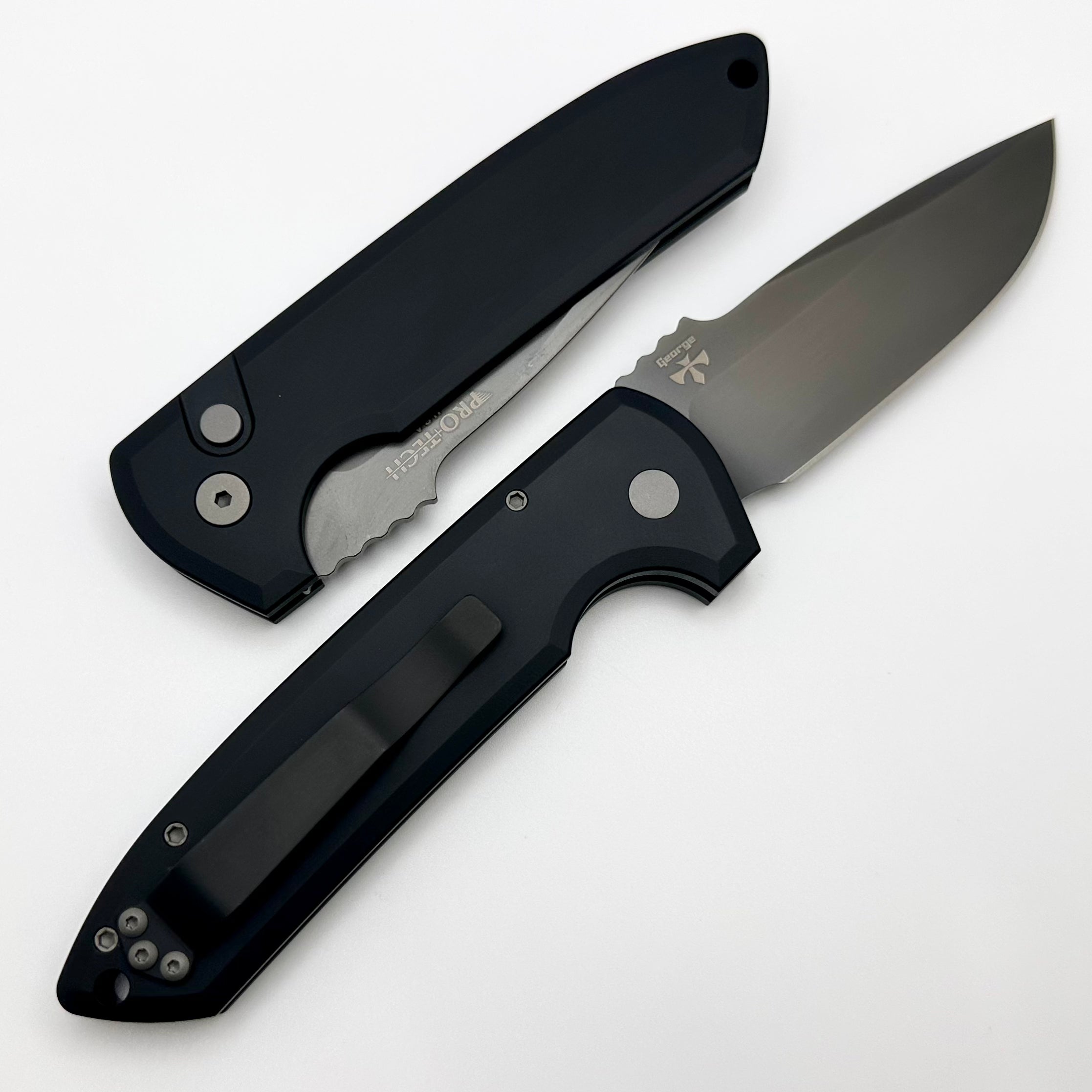 Pro-Tech Les George Rockeye Tactical Knife - Black Aluminum Handle & Smokey Grey DLC Coating