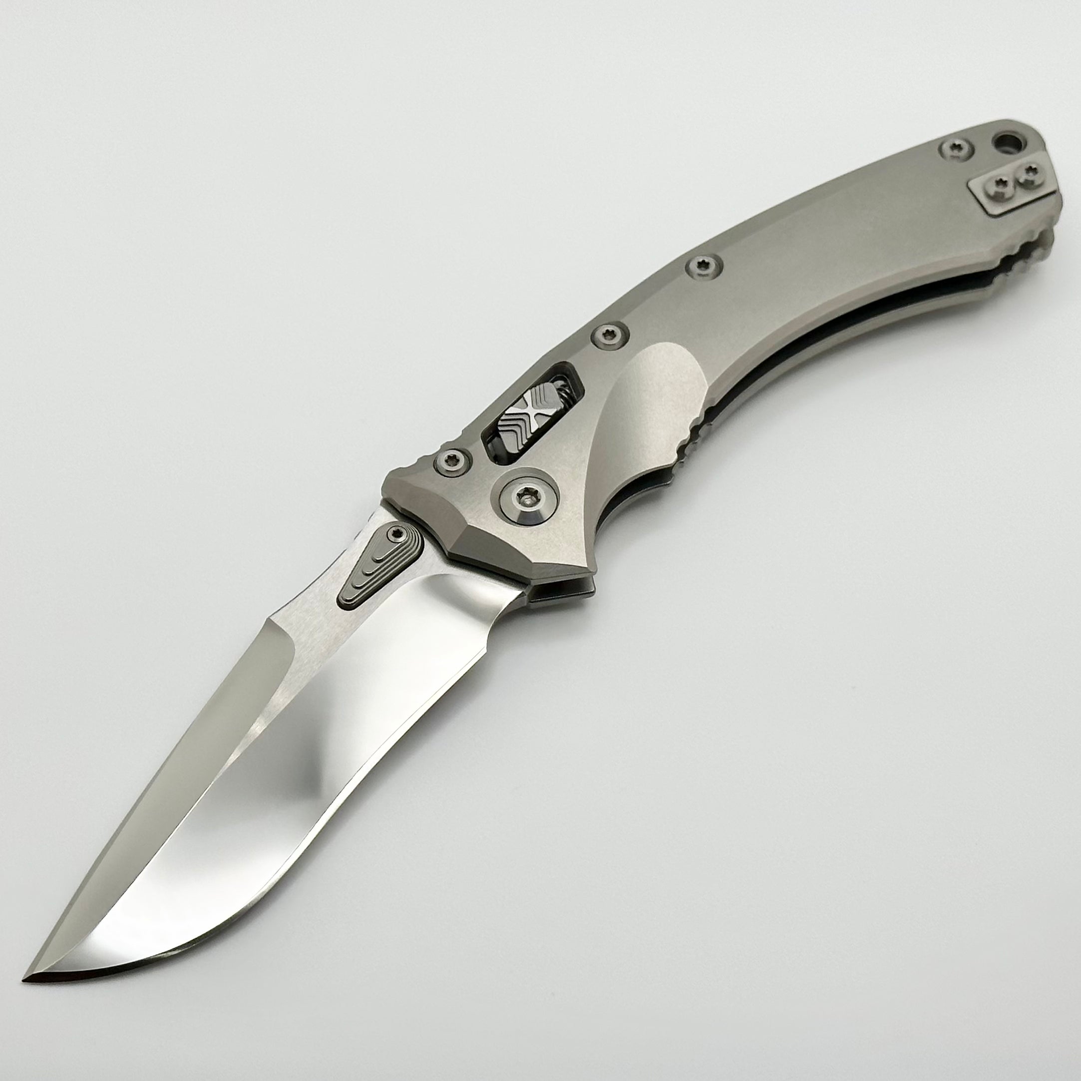 Premium Marfione Custom Amphibian RAM-LOK Knife - Mirror Polish M390 & Double Vapor Blast Titanium